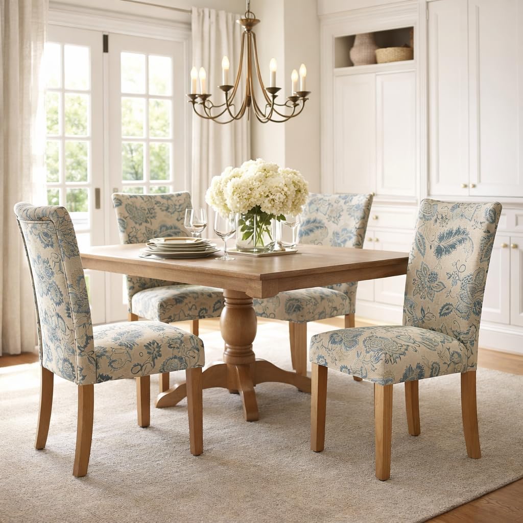 Homepop Home Decor | Classic Upholstered Parsons Dining Chairs | Set of 2 Accent Dining Chairs with Nailhead Trim, Natural Linen