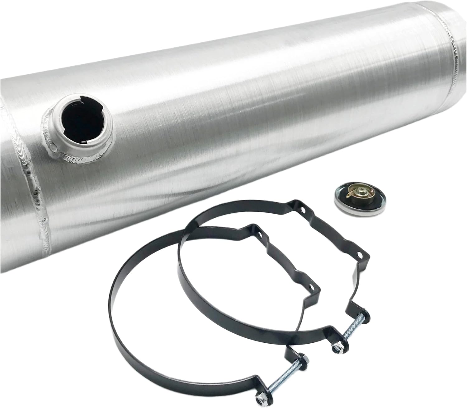 JSD 5 Gallons 8”x24“ Aluminum Spun Round Fuel Gas Tank Cell Fuel Tank with Bracket End Fill 1/4" NPT Outlet