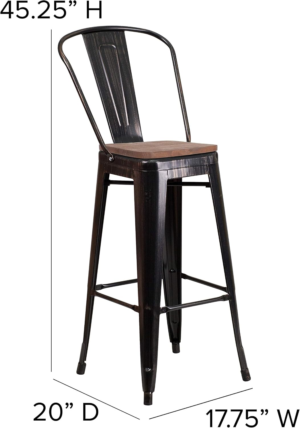 Flash Furniture 30 in Metal Barstool with Back, Blue | Commercial Grade, Removable Back, Indoor/Outdoor Use