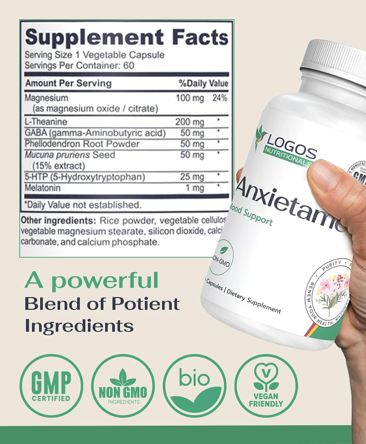 Anxietame - 60 Count, L-Theanine Supplement to Support Depression and Stress, Natural Mood Support and Sleep Aid Supplement