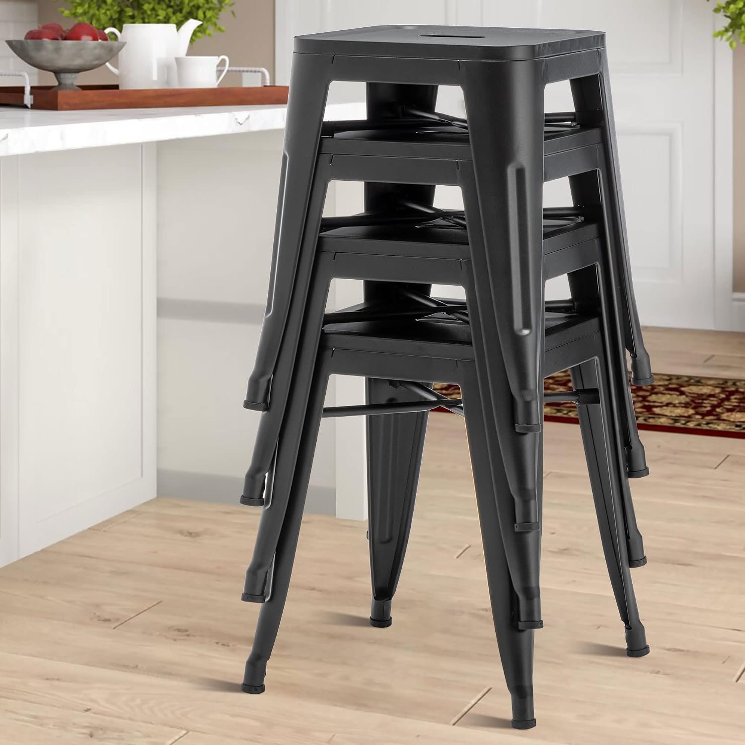 Changjie Furniture 18 Inch Stools Backless Industrial Metal Bar Stool Short Stackable Classroom Stools Metal Dining Chairs (18 inch, Matte Black)
