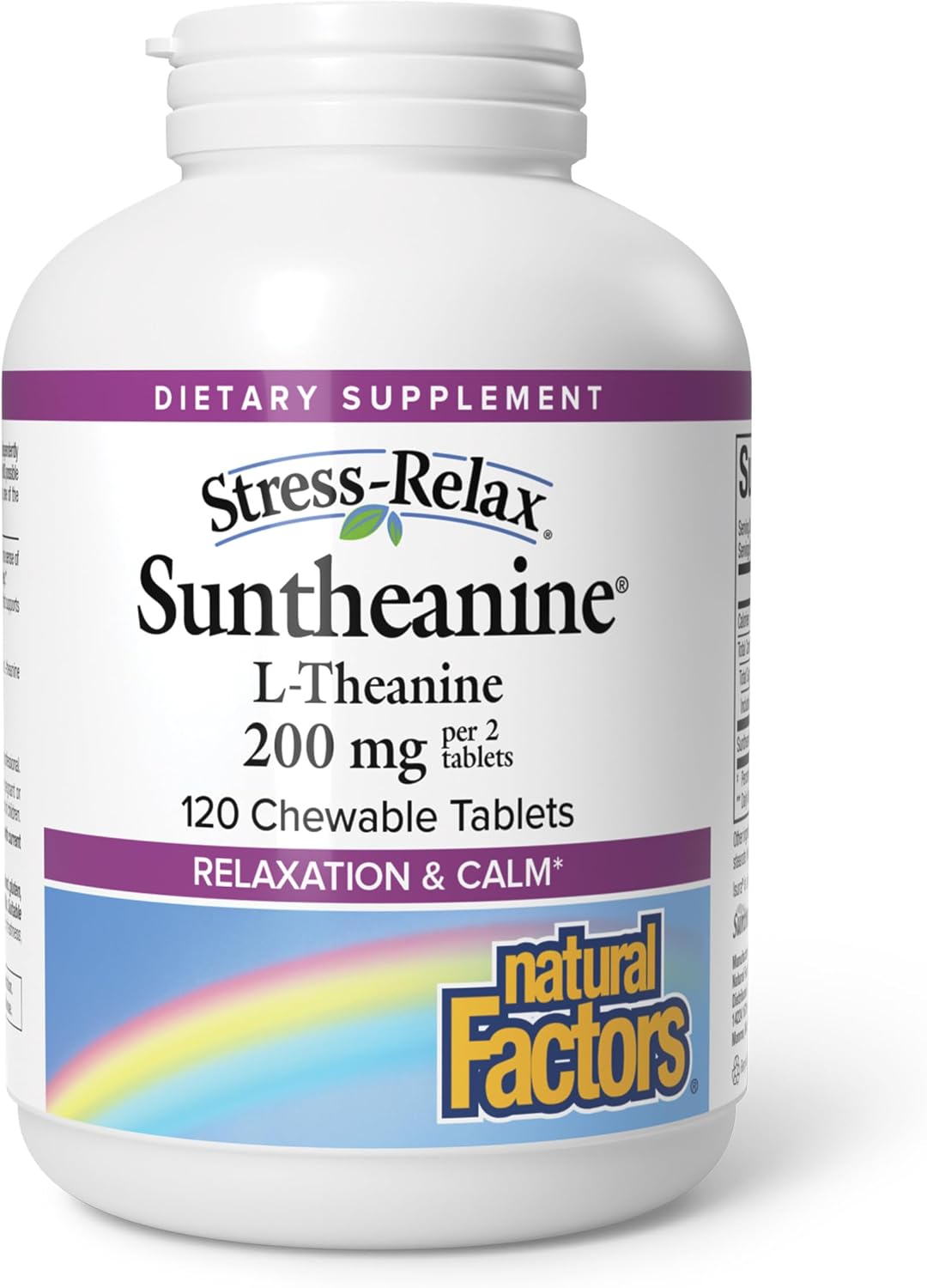 Natural Factors Suntheanine L-Theanine 100 mg - Health Supplement for Calm Outlook - L-Theanine Supplement Supports Relaxing Sleep & Aids Against Drowsiness - 60 Chewable Tablets (30 Servings)