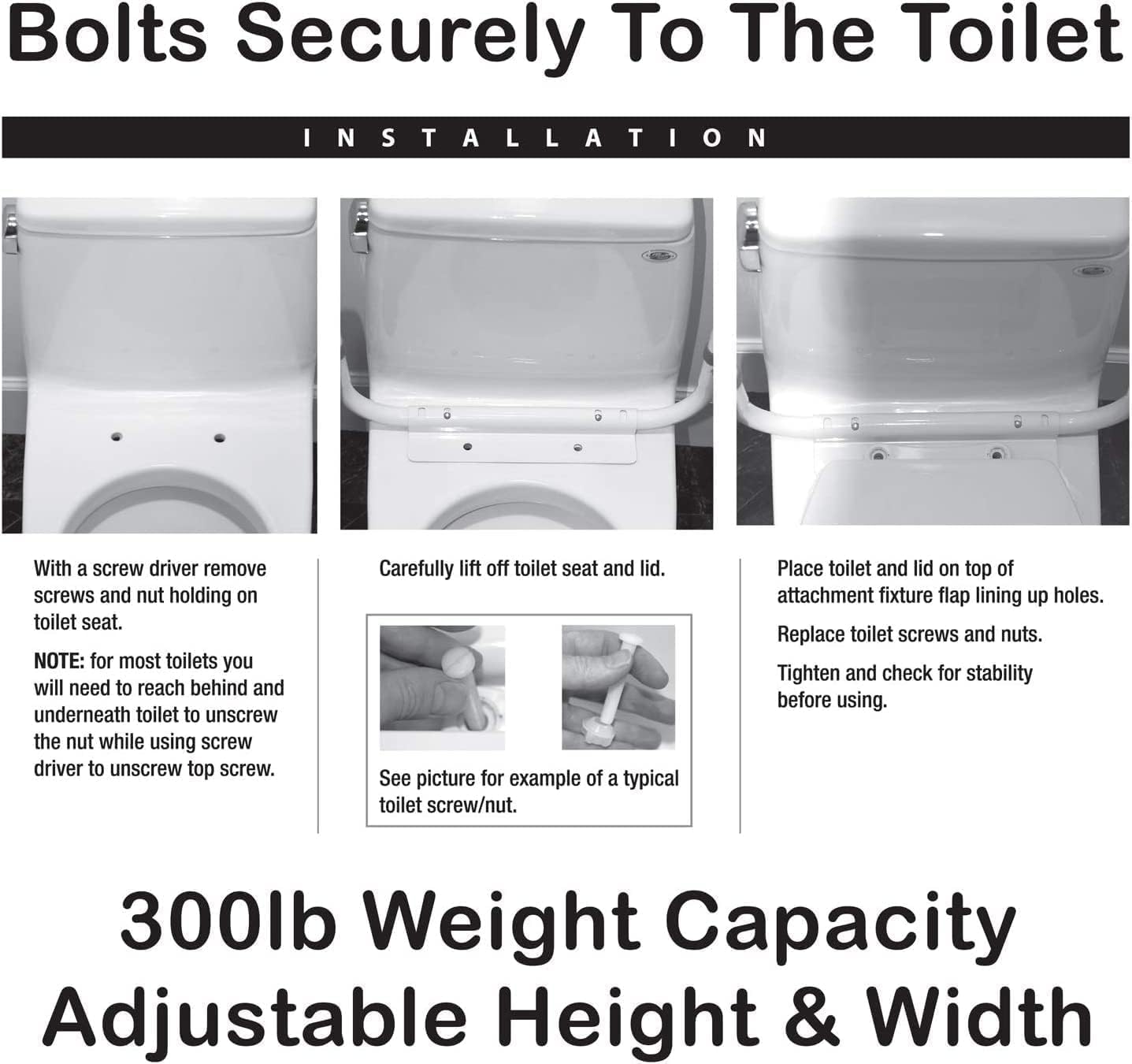 Carex Toilet Safety Rails, Adjustable and Detachable Toilet Safety Frame with Handles for Elderly, Handicap, or Disabled