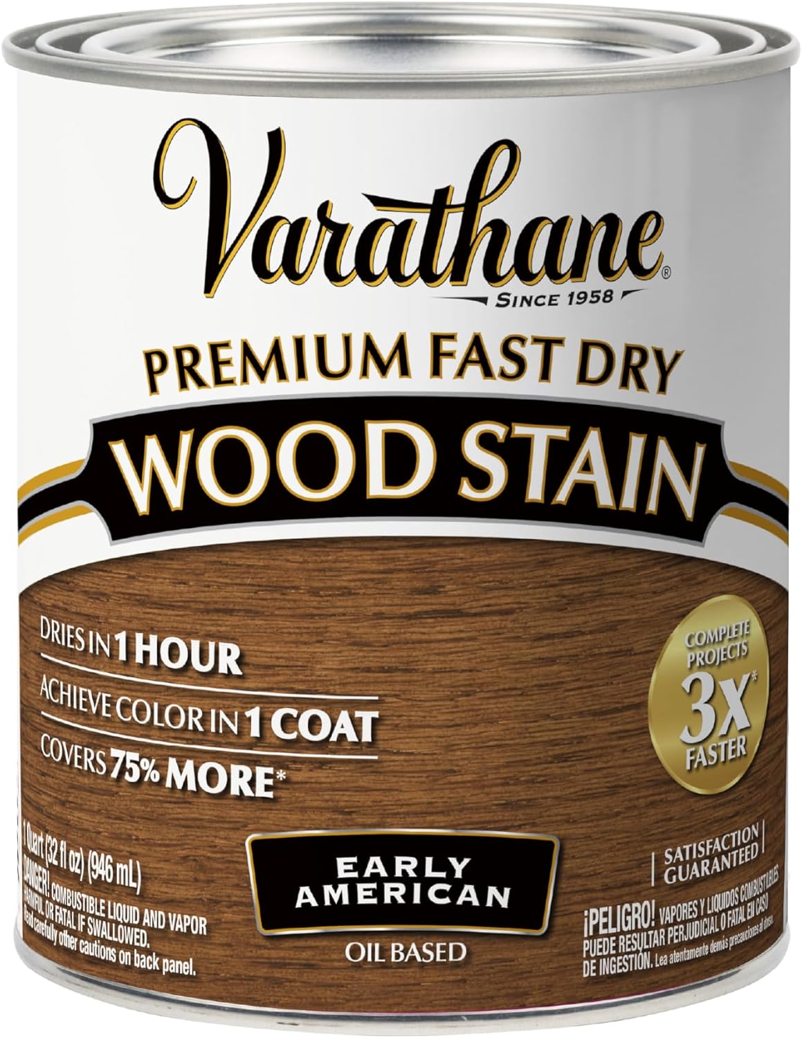 Varathane Premium Fast Dry Weathered Gray Wood Stain | Oil-Based, 1 Coat Color, 1 Hour Dry Time, Interior Wood Stain, Furniture, Cabinets, Doors, Covers Up to 275 Sq Ft, Quart
