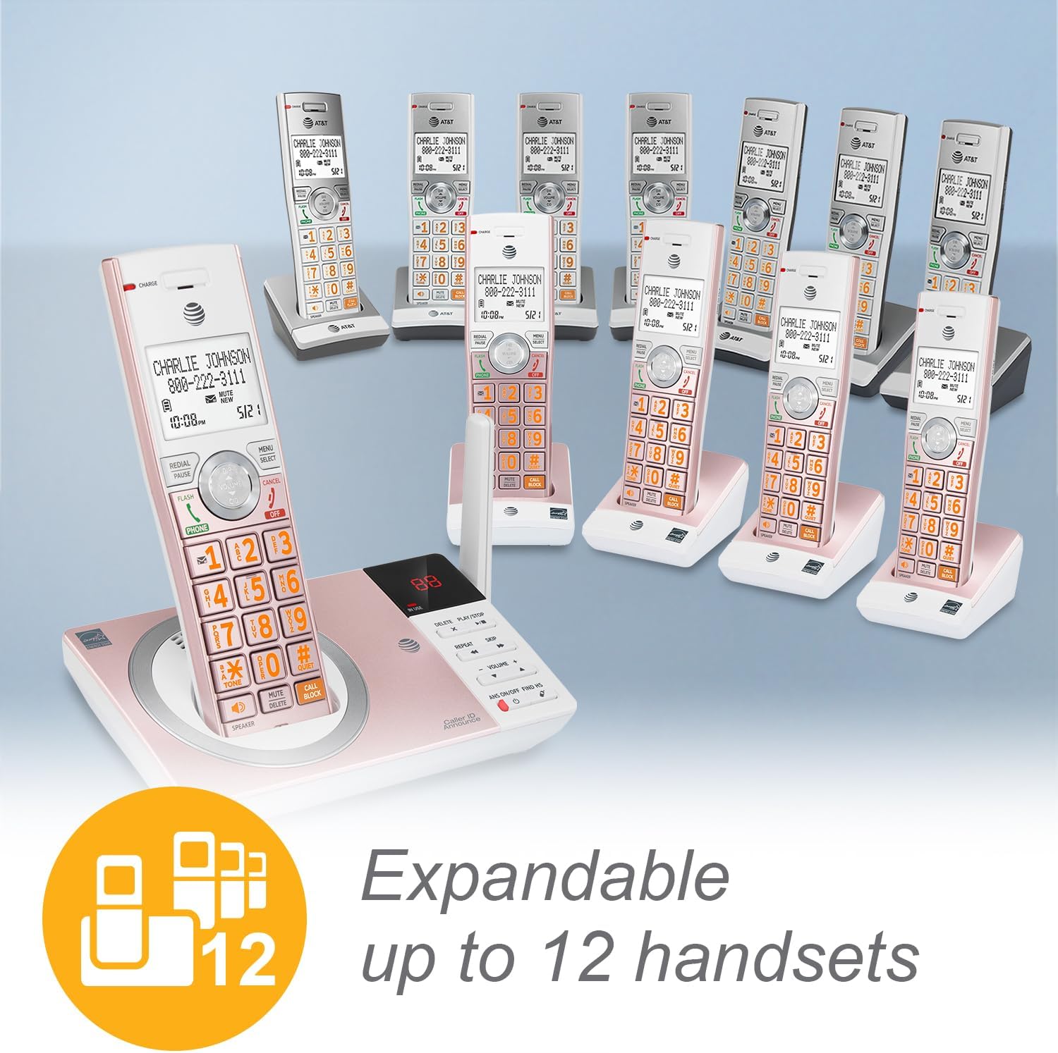 AT&T DECT 6.0 Expandable Cordless Phone with Answering System, Silver/Black with 3 Handsets