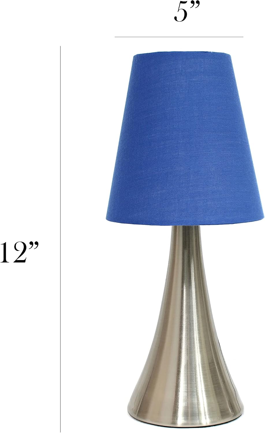 Simple Designs LT2014-WHT-2PK Valencia Brushed Nickel Mini Touch Table Lamps with Fabric Shades, White (Pack of 2)