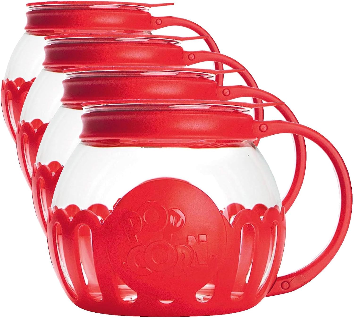 Ecolution Patented Micro-Pop Microwave Popcorn Popper with Temperature Safe Glass, 3-in-1 Lid Measures Kernels and Melts Butter, Made Without BPA, Dishwasher Safe, 3-Quart, Red
