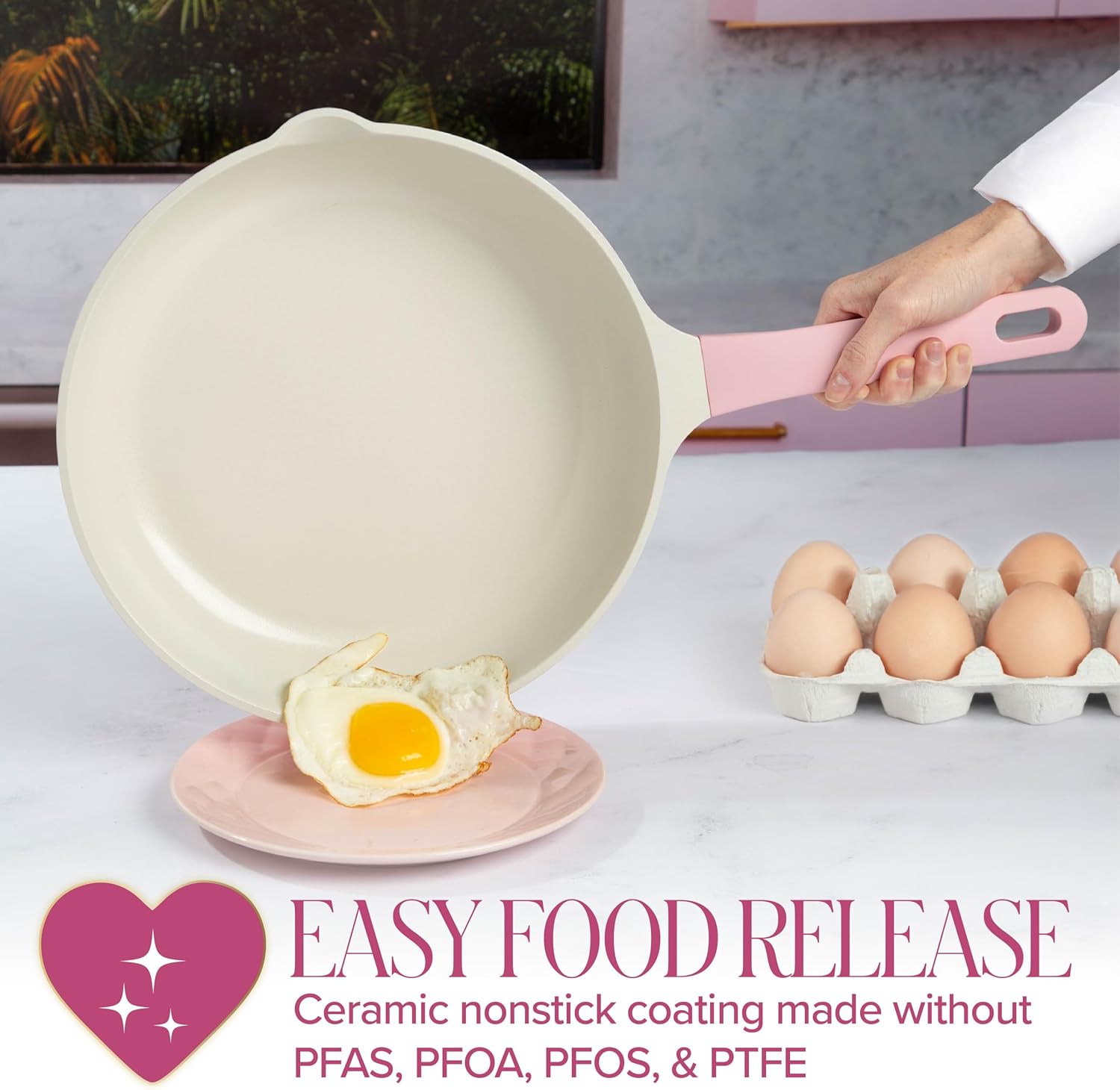Paris Hilton Cast Aluminum Dutch Oven with Lid, Ceramic Nonstick Coating Made Without PFAS, PFOA, PFOS & PTFE, Heart Knob, 4.3-Quart, Pink