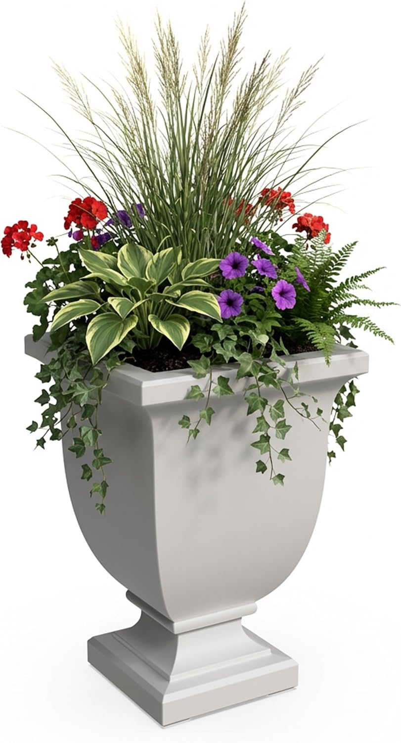 Mayne Augusta 26in Self-Watering Tall Square Urn Planter, Black