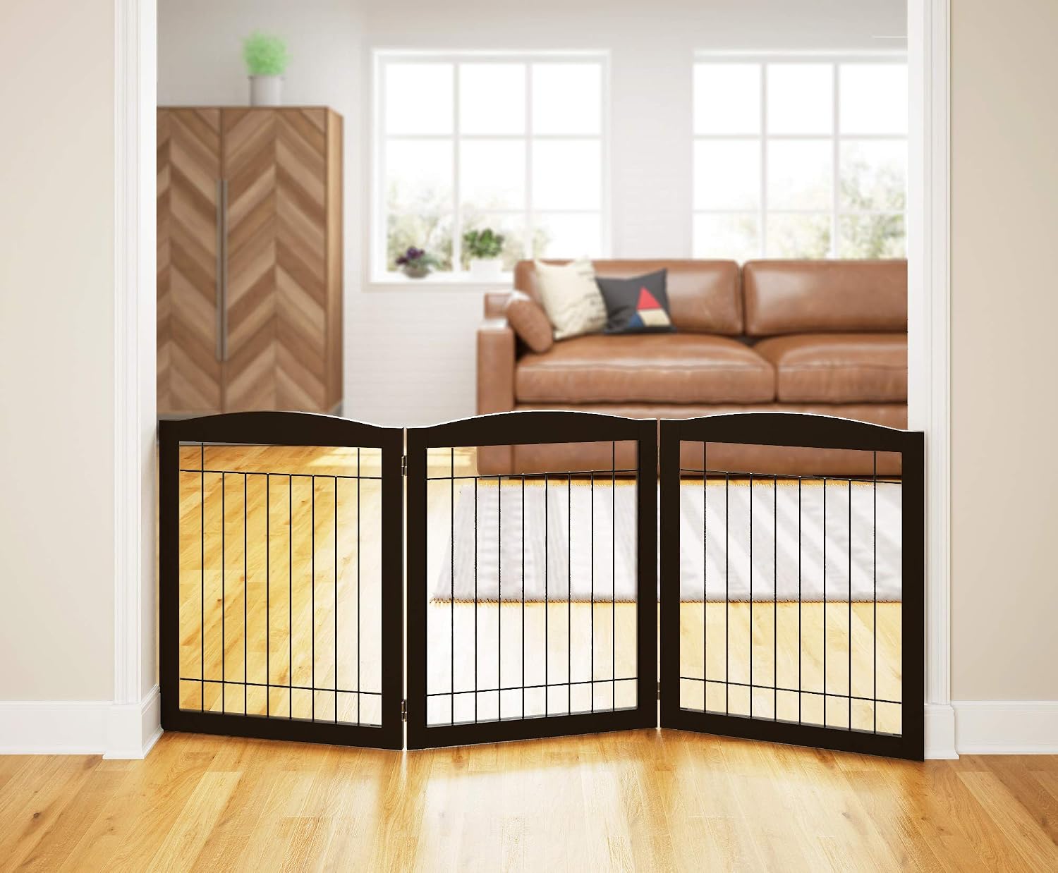 PAWLAND Extra Wide Foldable Dog gate for Doorway, Indoor, 72“ Wide, 30" H