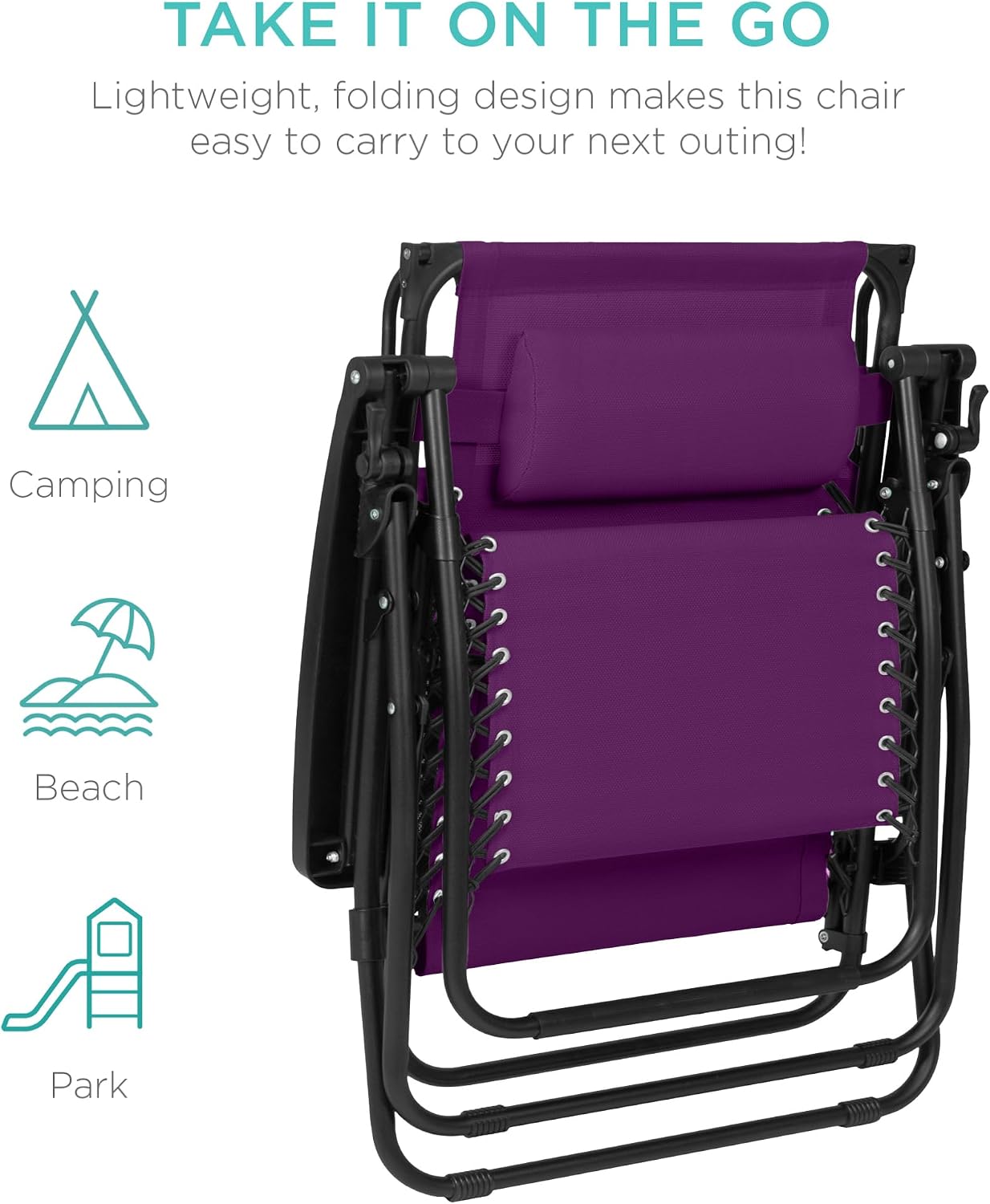 Best Choice Products Folding Zero Gravity Outdoor Recliner Patio Lounge Chair w/Adjustable Canopy Shade, Headrest, Side Accessory Tray, Textilene Mesh - Beige