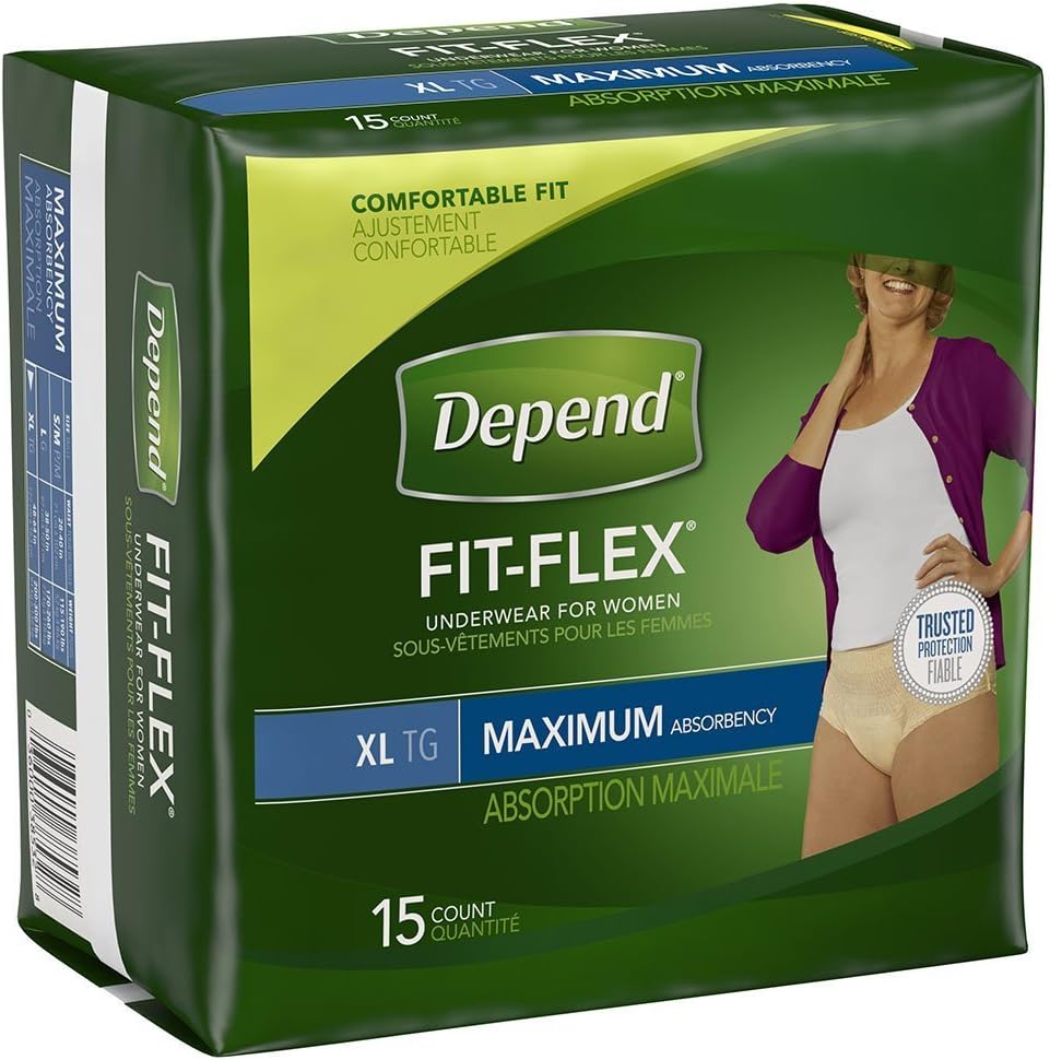 Depend FIT-FLEX Incontinence Underwear for Women, Disposable, Maximum Absorbency, Large, Blush, 52 Count (2 Packs of 26) (Packaging May Vary)