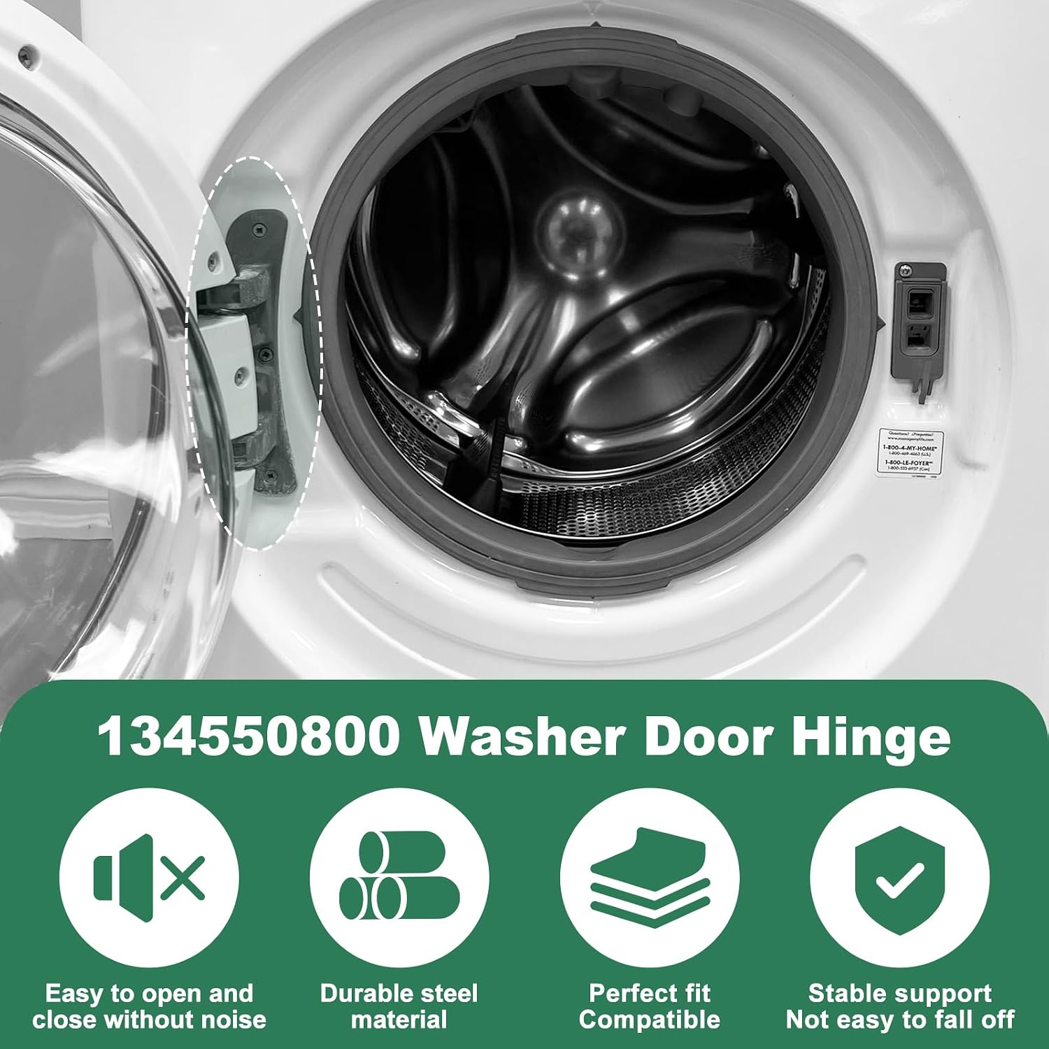 Upgraded 134550800 Affinity Washer Door Hinge with Bushings & 131763310 Striker Kit - Compatible with Frigidaire, Kenmore, Electrolux