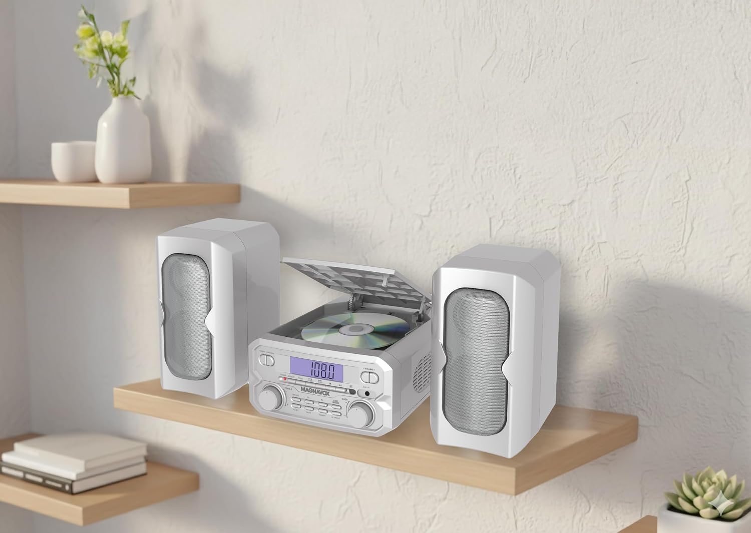 Magnavox 3-Piece Compact CD Shelf System with Digital FM Stereo Radio, Bluetooth Wireless Technology
