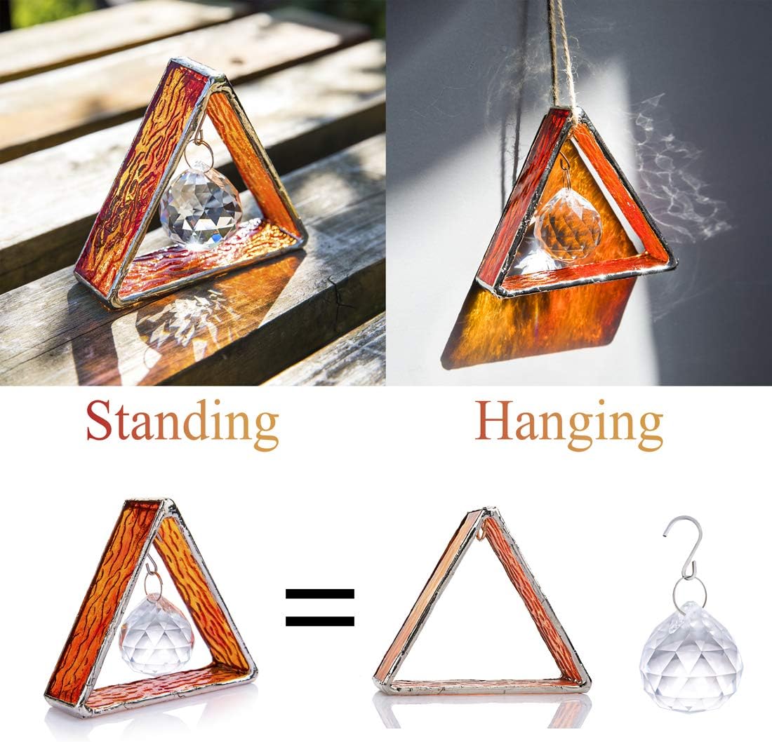 Green Stained Glass Pyramid Suncatcher Window Hanging Prism Decor