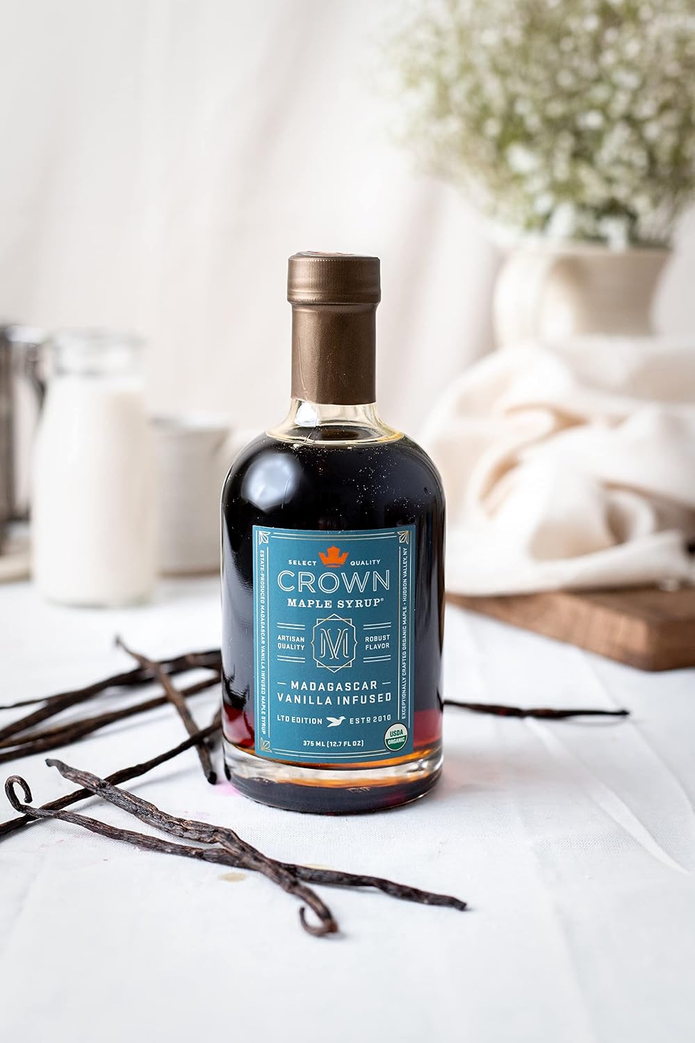 Crown Maple Organic Madagascar Vanilla Maple Syrup, Real Vanilla Bean, Pancakes, Baking, Cocktails & Brunch, 12.7 Fl Oz