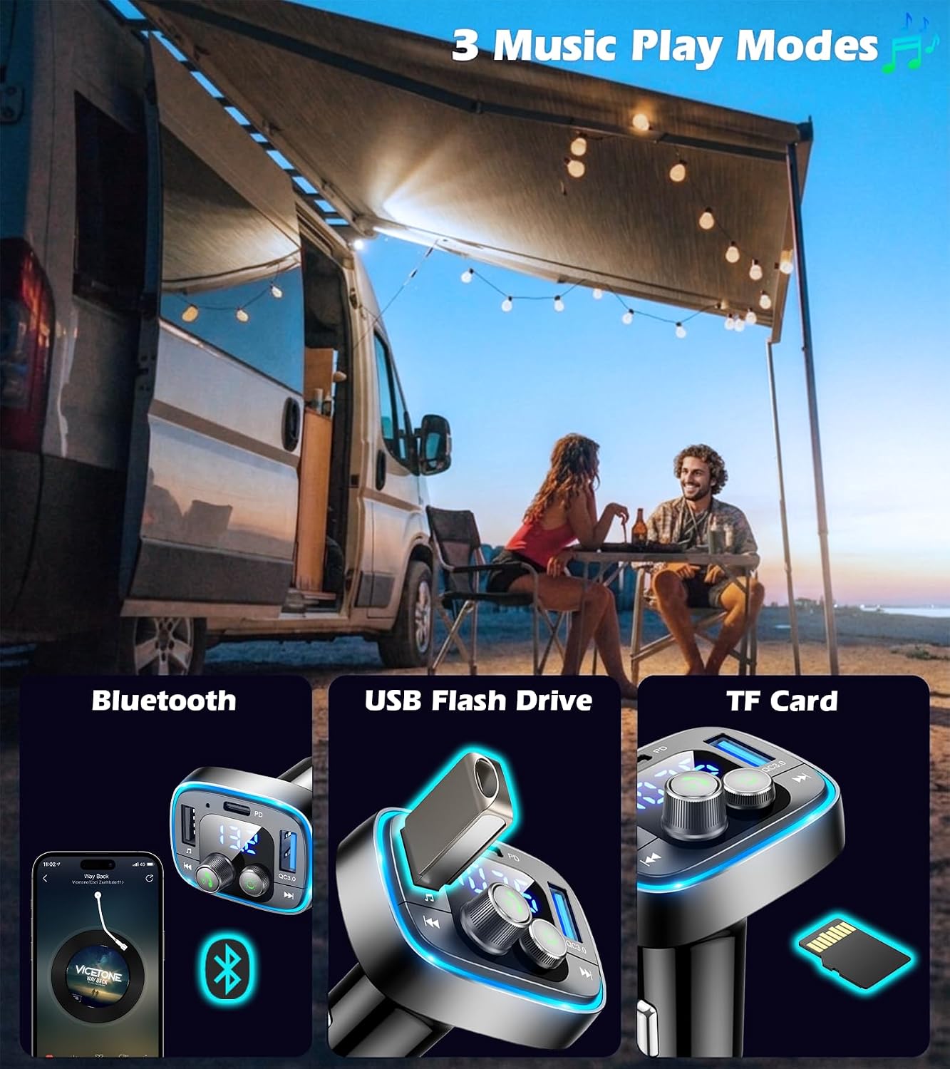 LIHAN Bluetooth Car Adapter 5.4, FM Transmitter, 48W PD/QC Charger