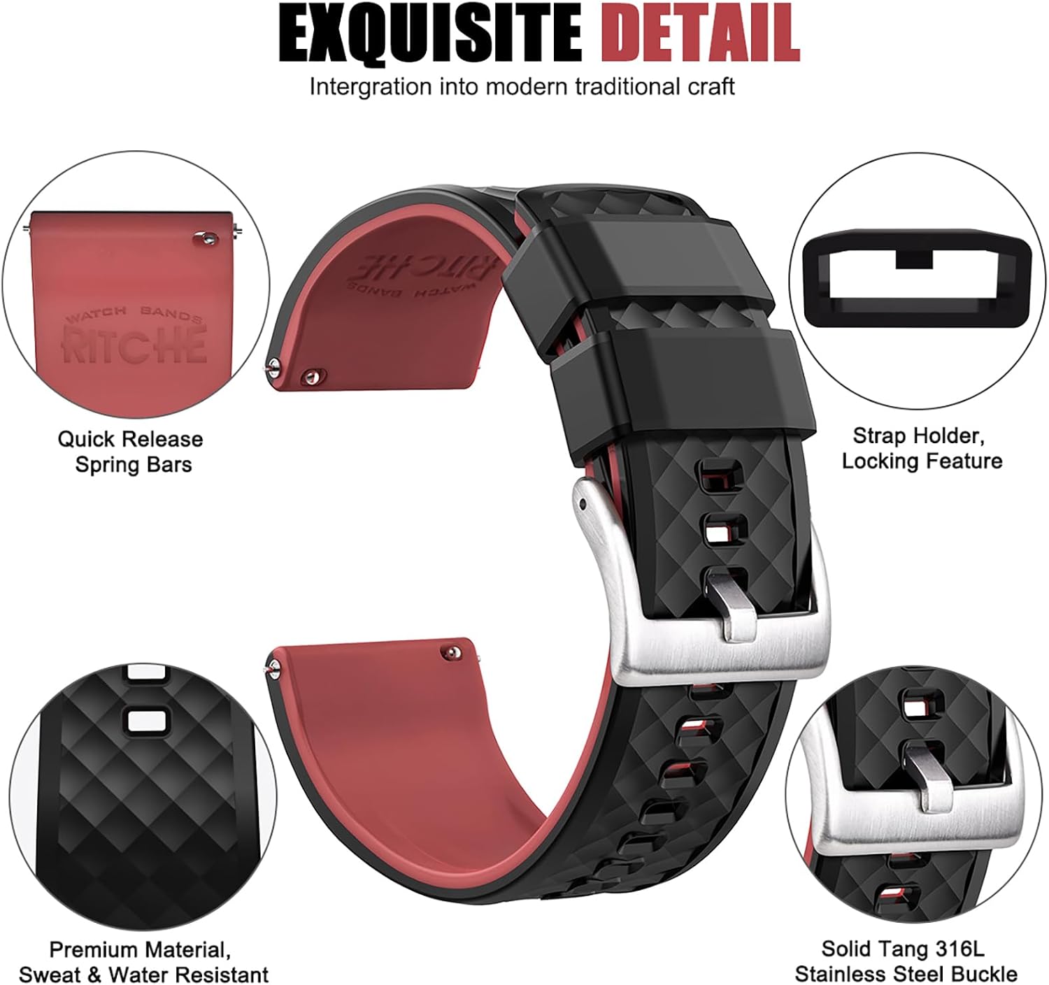 Ritche Christmas Gift Silicone Watch Bands 18mm 20mm 22mm 24mm Quick Release Rubber Watch Bands for Men, White Elephant Gifts