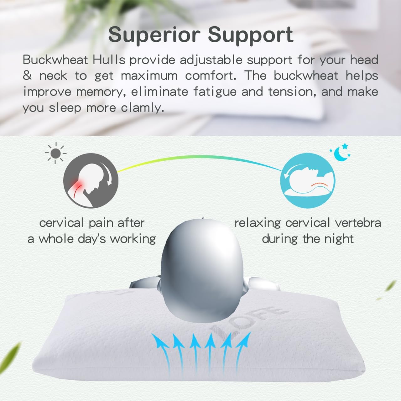 Organic Buckwheat Pillow for Sleeping with Organic Cotton Pillowcase