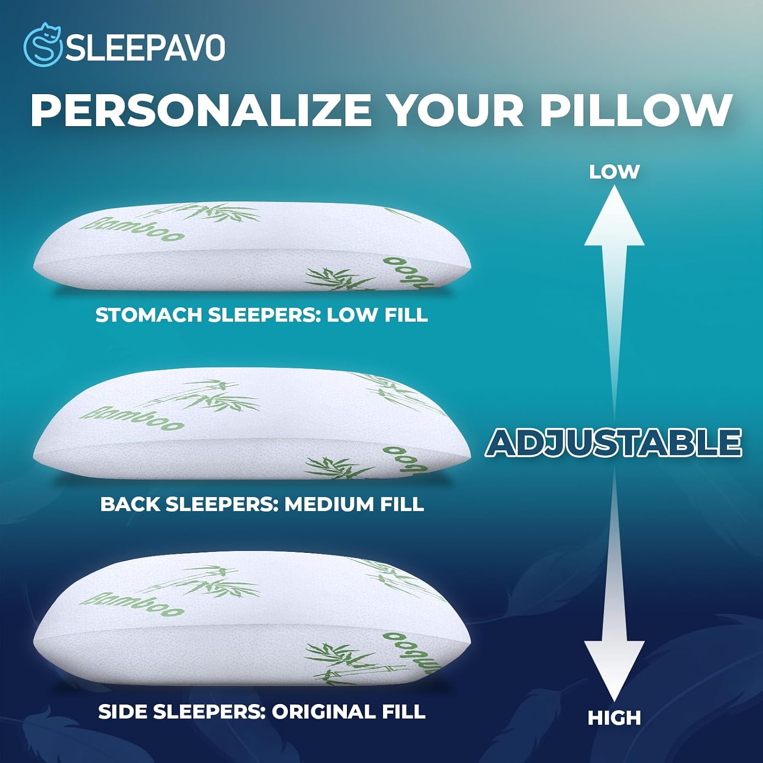 Memory Foam Pillows Queen Size Set of 2 - Cooling Bed Pillows for Sleeping - Back, Stomach, Side Sleeper Firm, Comfy Cool Shredded - 2 Pack, Rayon Derived from Bamboo
