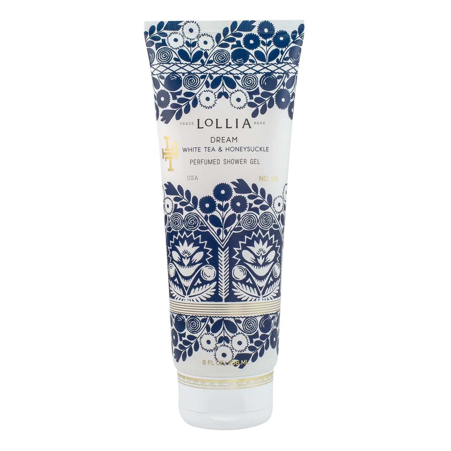 LOLLIA Wish Shower Gel, 8 fl oz, Vanilla Bean, Rice Flower, Jasmine Leaves, & Sugar Cane, Luxury Shea Moisture Hydrating Women's Body Wash, Delicate & Relaxing Scented Bath Soap for Self Care