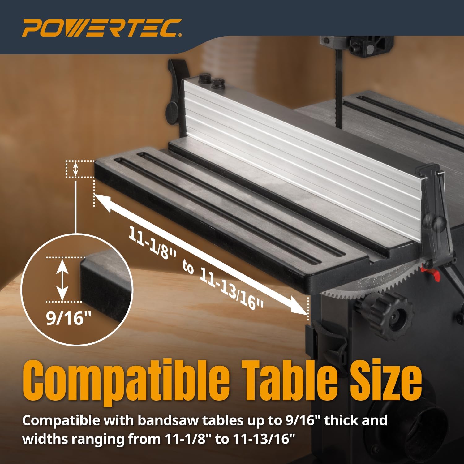 POWERTEC BS900RF Rip Fence for POWERTEC BS900 Wood Band Saw and Similar Band Saws with a Work Table Size of 11-1/8” to 11-13/16”