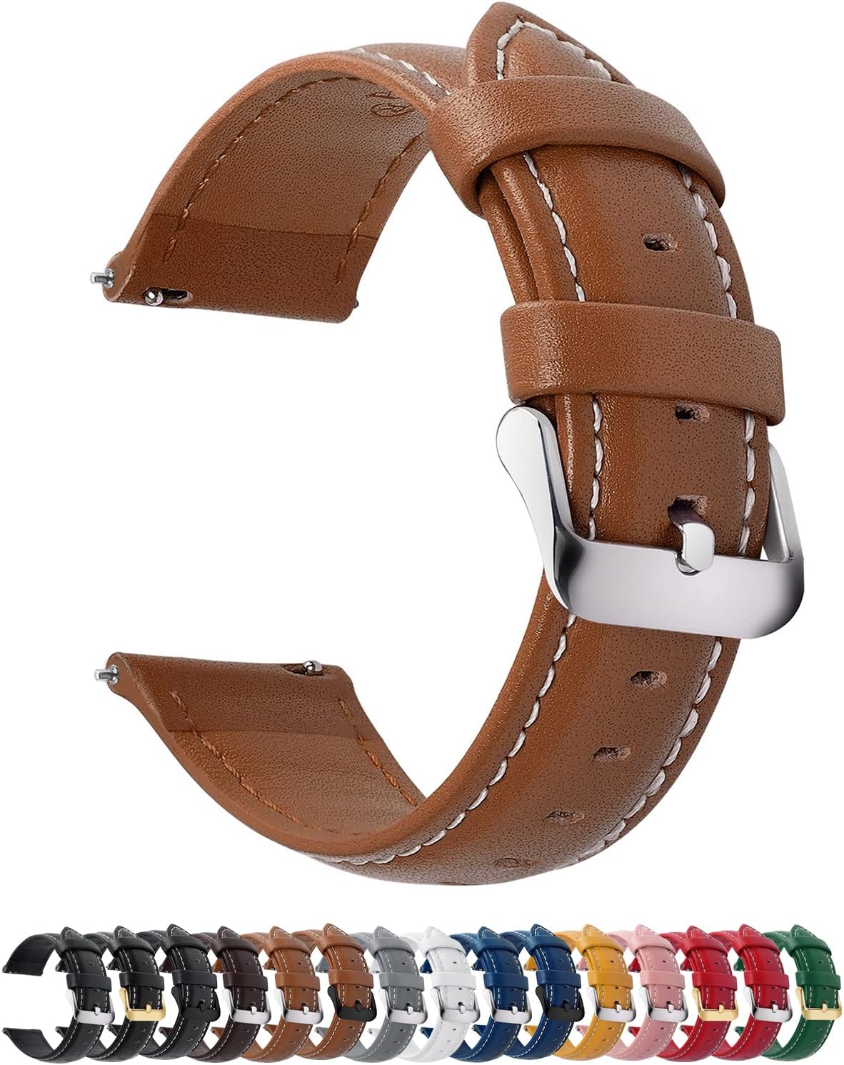 Fullmosa 22mm Quick Release Leather Watch Band for Garmin Samsung Galaxy | Strap for Garmin Vivoactive 4 45mm,Garmin Venu 4(45mm)/Venu 3/Venu 2,Samsung Galaxy Women Men, Red&Silver Buckle