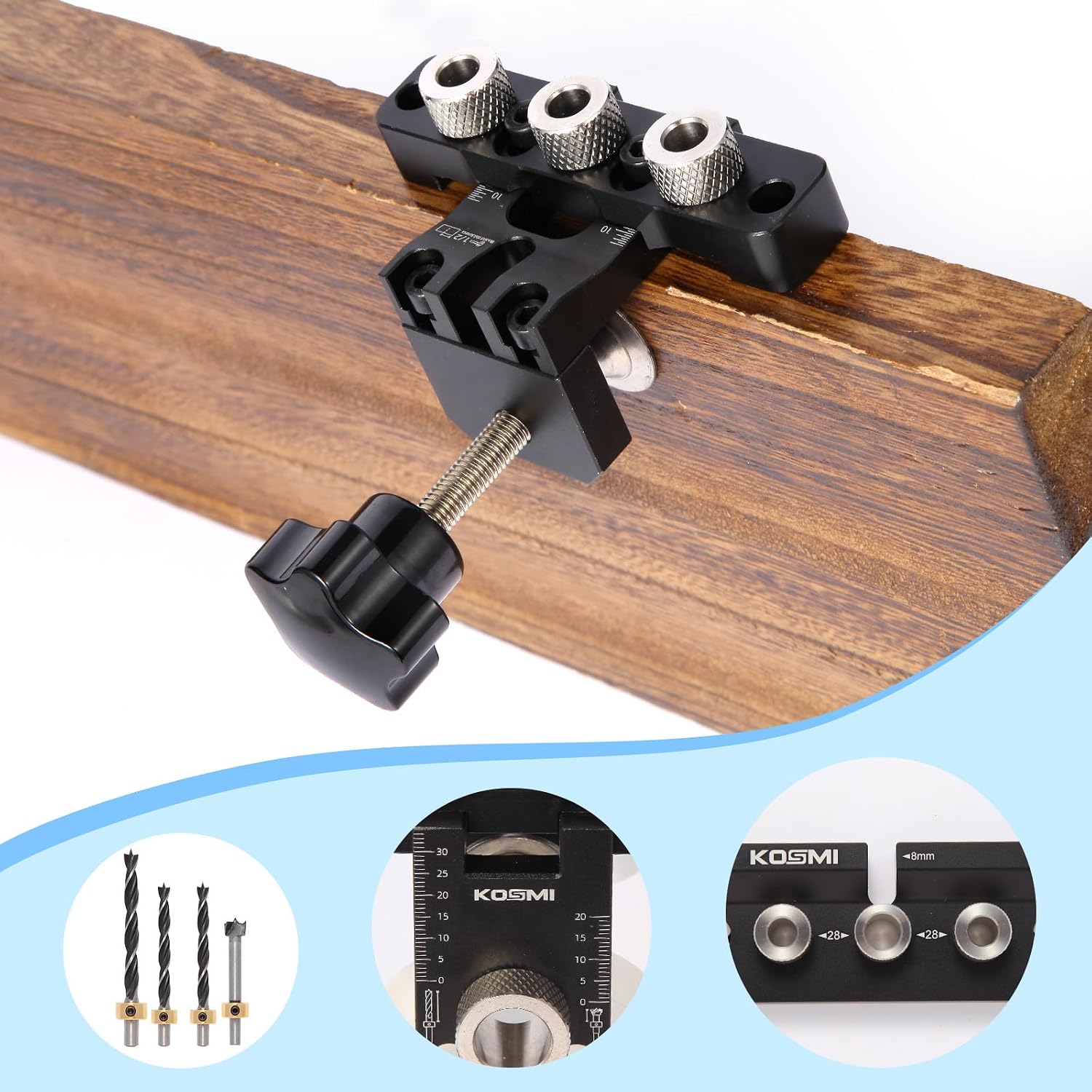 3 in 1 Dowel Jig Drill Kit Multi-Function Self Centering Doweling Jig Kit Adjustable Woodworking Drilling Locator Puncher Set Aluminum Alloy with