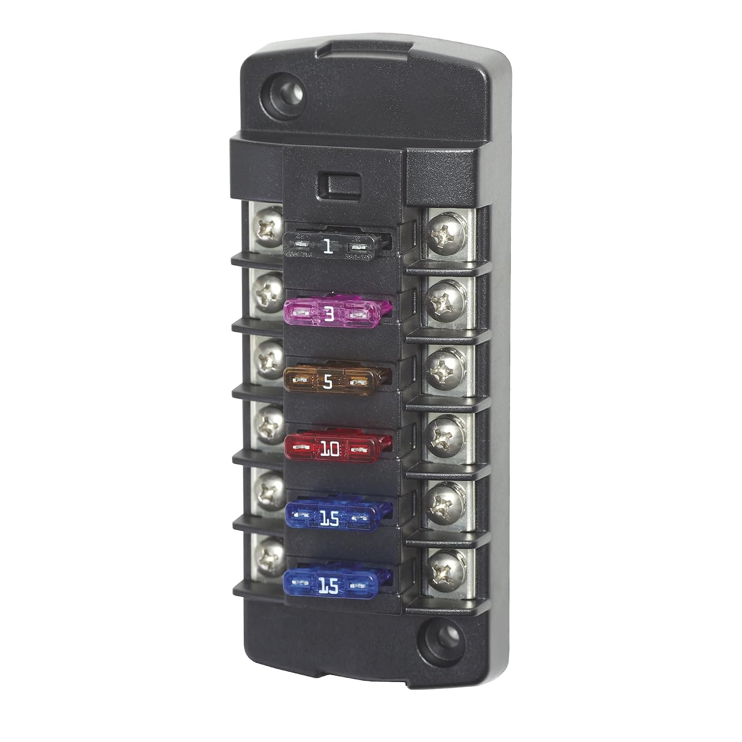 Blue Sea Systems ST Blade Fuse Block 6 Way Circuits with Negative Bus and Cover, 100 Amps, 5025