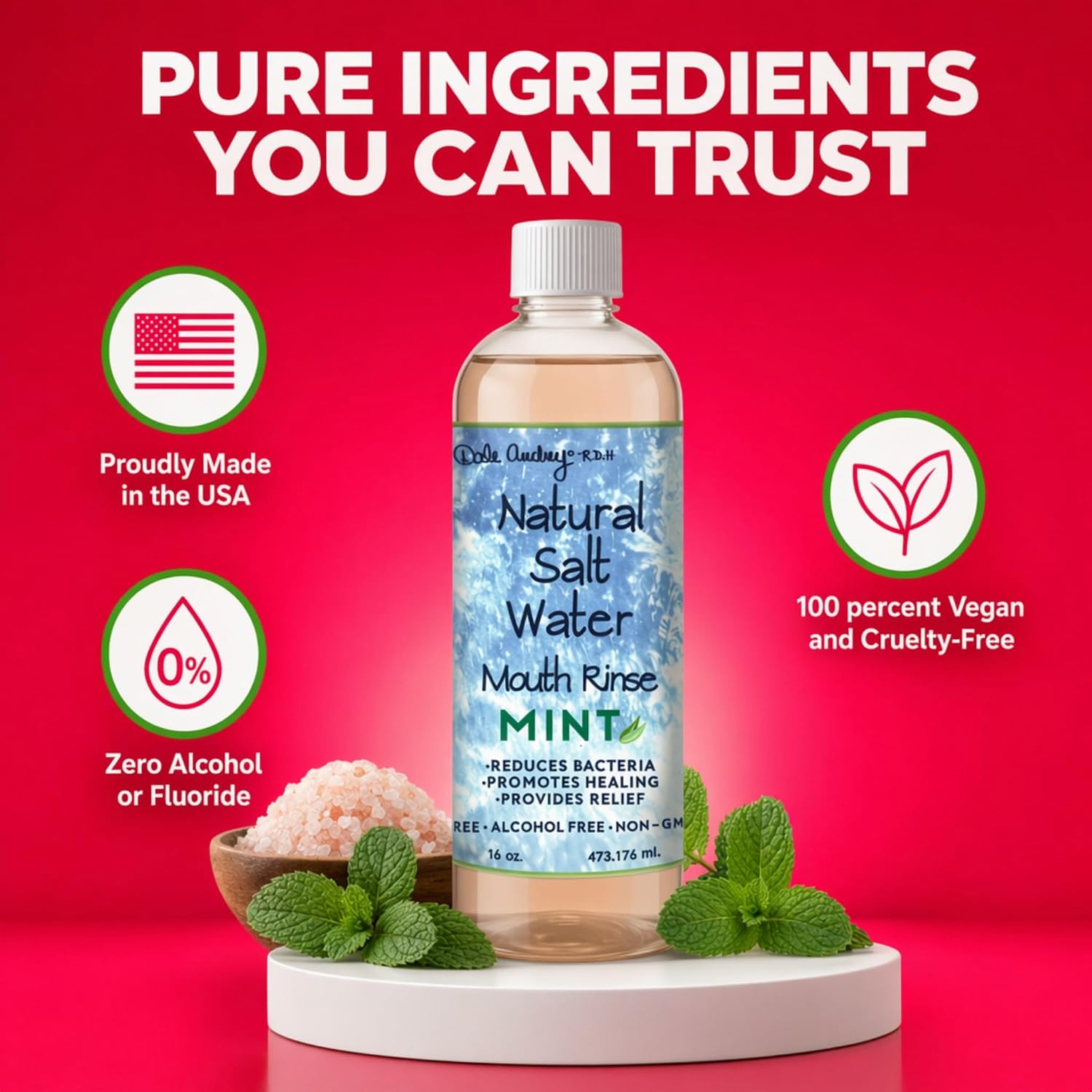 Dale Audrey Pink Himalayan Salt Water Rinse, Cinnamon Mouthwash, 16 oz