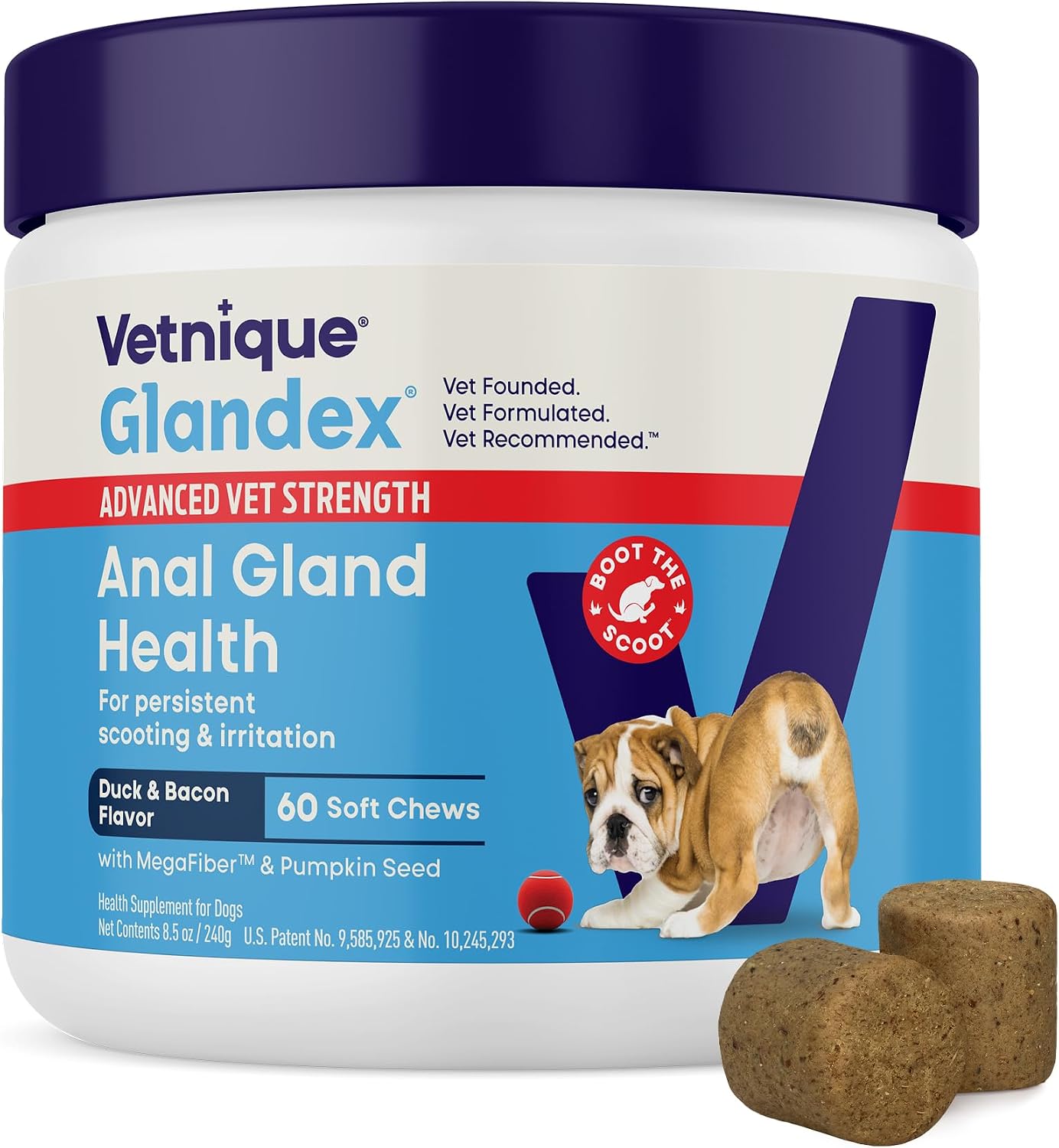 Vetnique Glandex for Dogs Anal Gland Chews 30ct, Pumpkin, Digestive Enzymes | Anal Gland Dog Treats, Boot the Scoot + Fishy Odor Support, Fiber, Probiotics, Quercetin + Apple Pectin, Peanut Butter