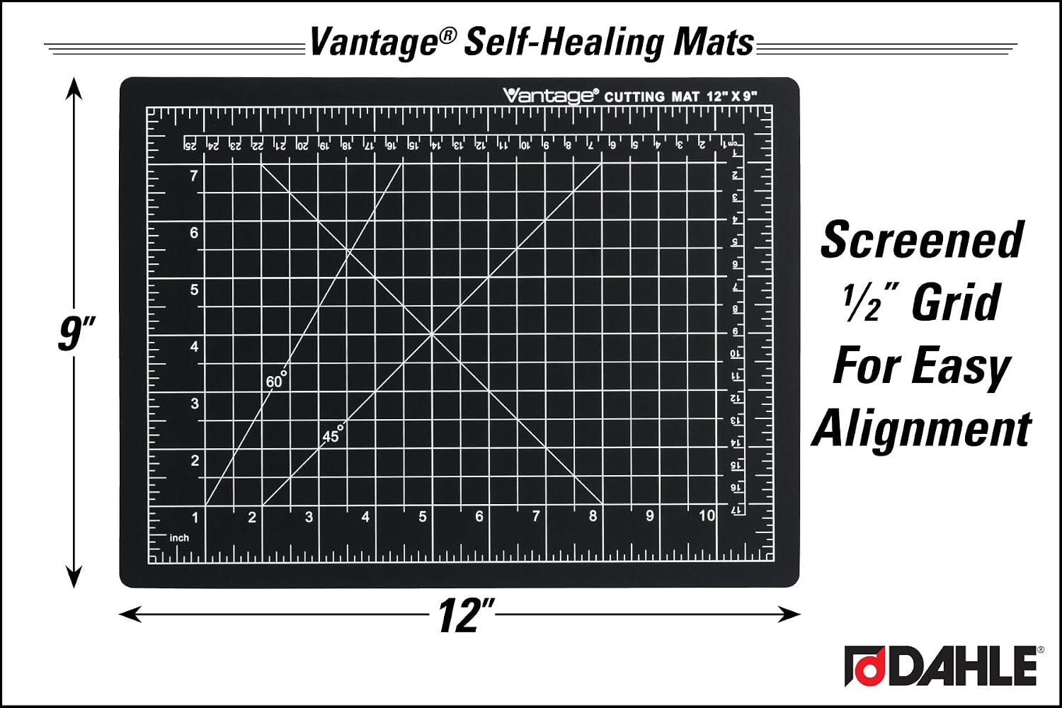 Dahle Vantage 10673 Premium Self-Healing Cutting Mat, 24"x36", 1/2" Grid, 5 Layers for Max Healing, Perfect for Crafts & Sewing, Black