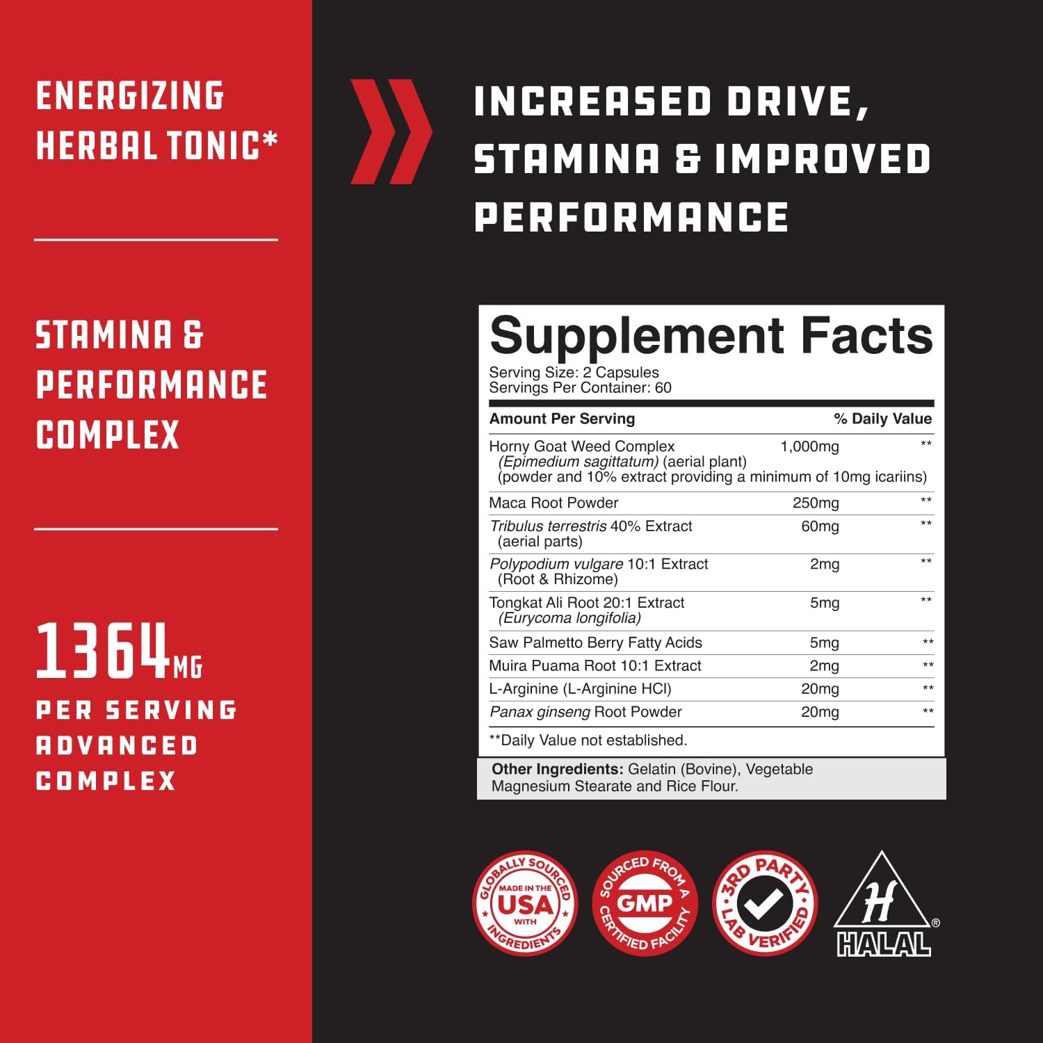 Testosterone Booster for Men with Horny Goat Weed & Maca - 60 Count