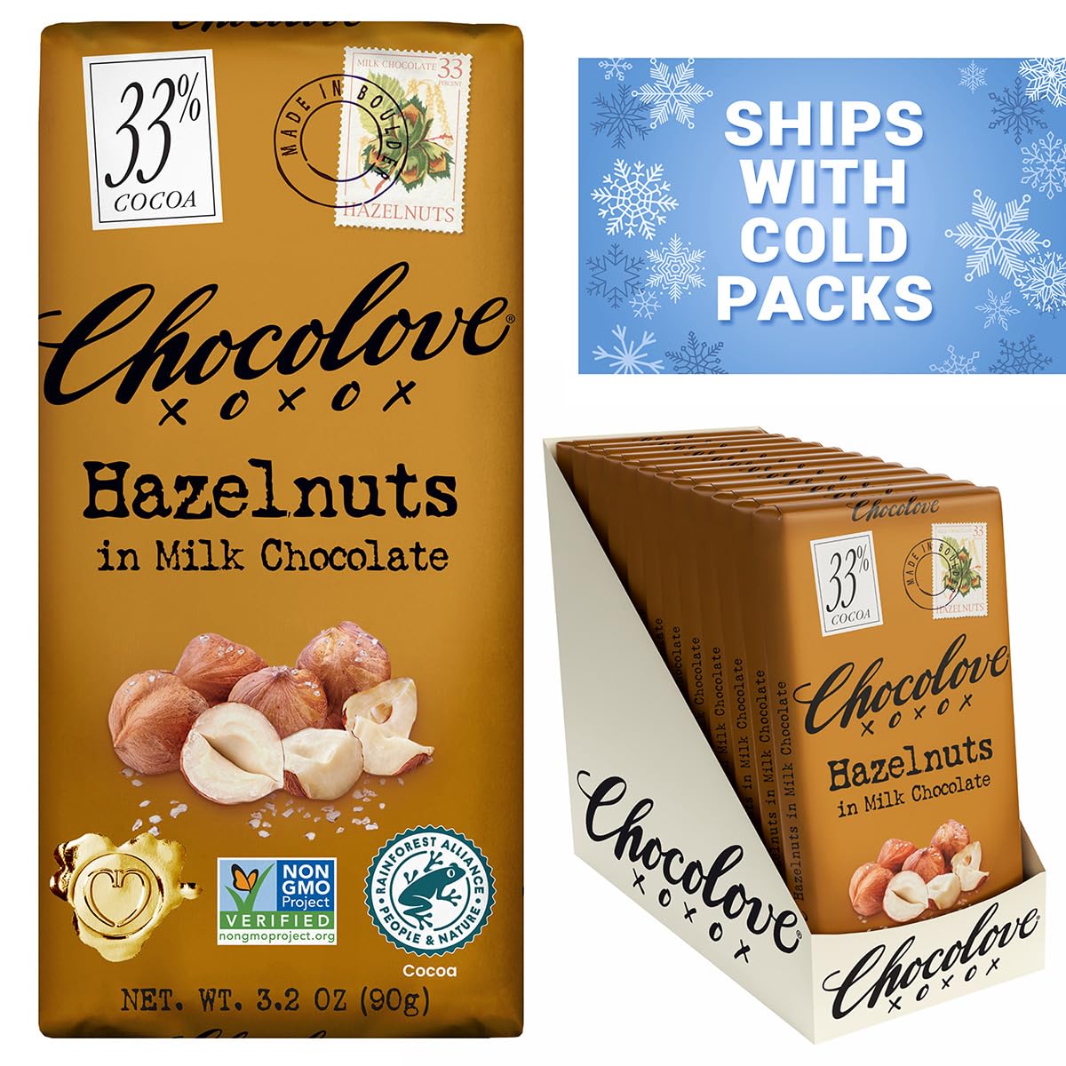 Chocolove Creamy Milk Chocolate Bars | 33% Cocoa | Crafted with Silky Premium Chocolate | Non-GMO, & Gluten-Free, 3.2 oz Bar (12 Pack)