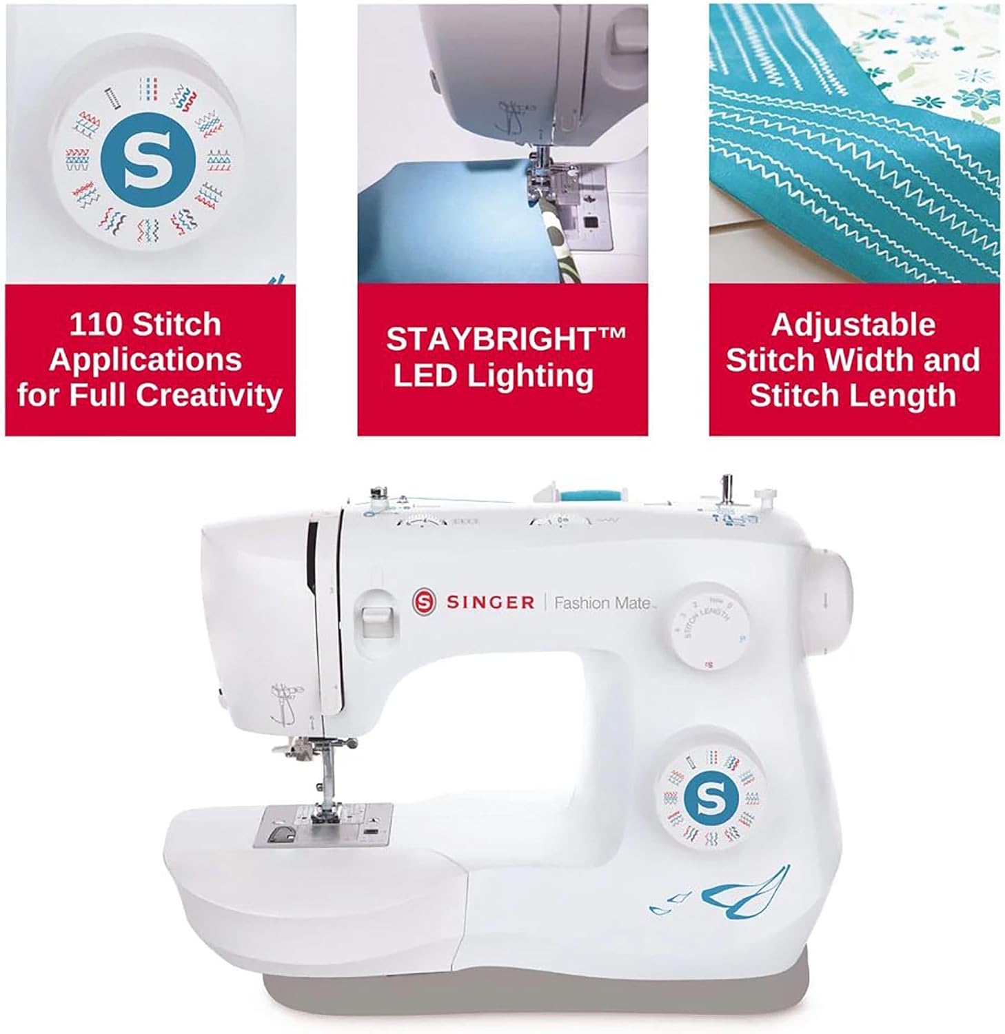 SINGER Fashion Mate™ 3342 Lightweight & Portable Sewing Machine with Accessory Kit | 32 Built-In Stitches, Free Arm, Full Metal frame