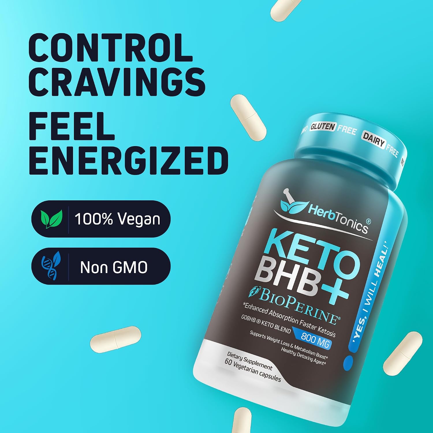 Herbtonics Keto BHB+ BioPerine Keto Pills, Exogenous Ketones for Ketosis Support, Weight Management, GLP‑1 Support, Energy & Mental Focus