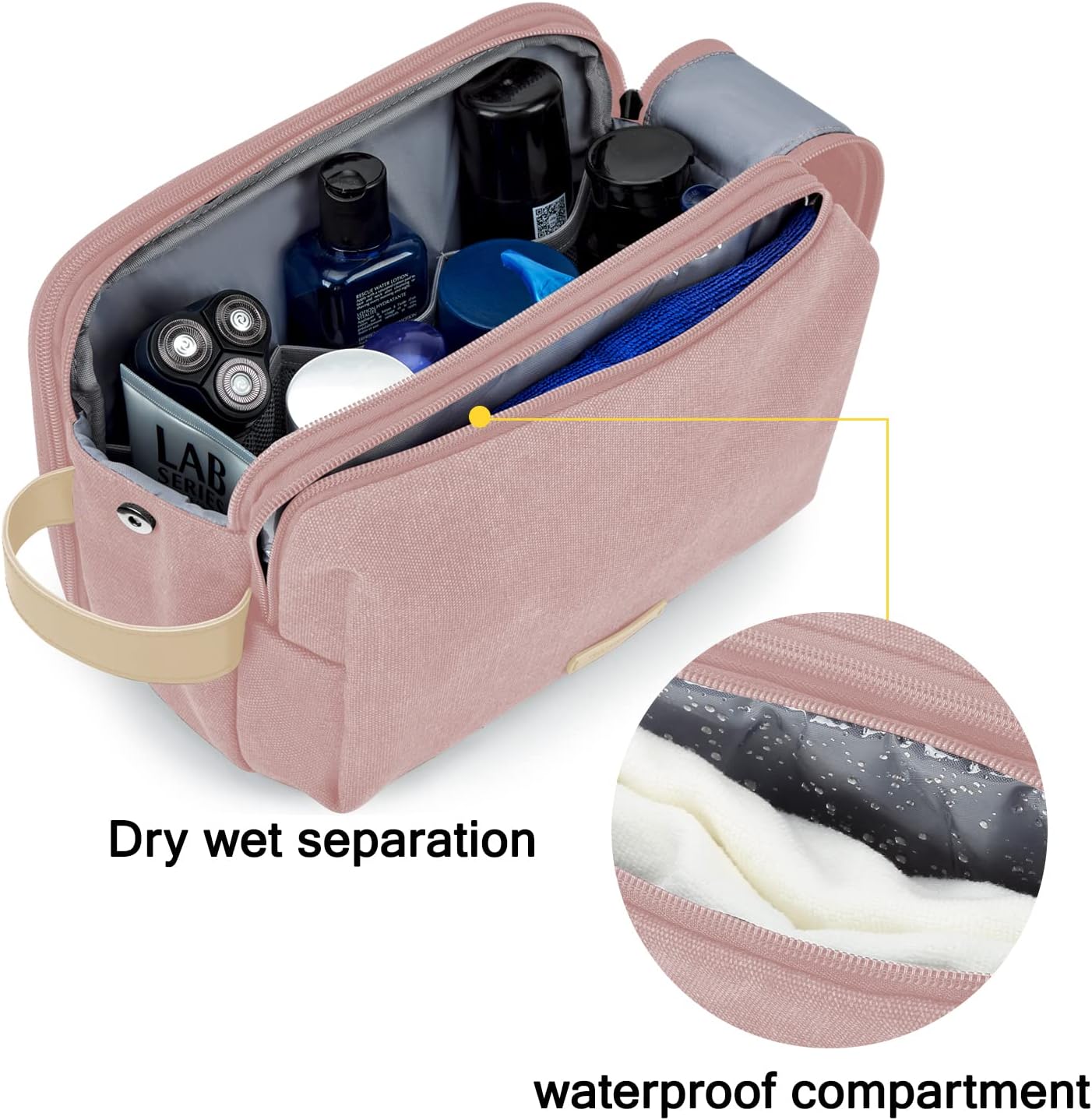 BAGSMART Toiletry Bag for Men, Canvas Travel Toiletry Organizer Dopp Kit Water-resistant Shaving Bag for Toiletries Accessories,Grey-Medium