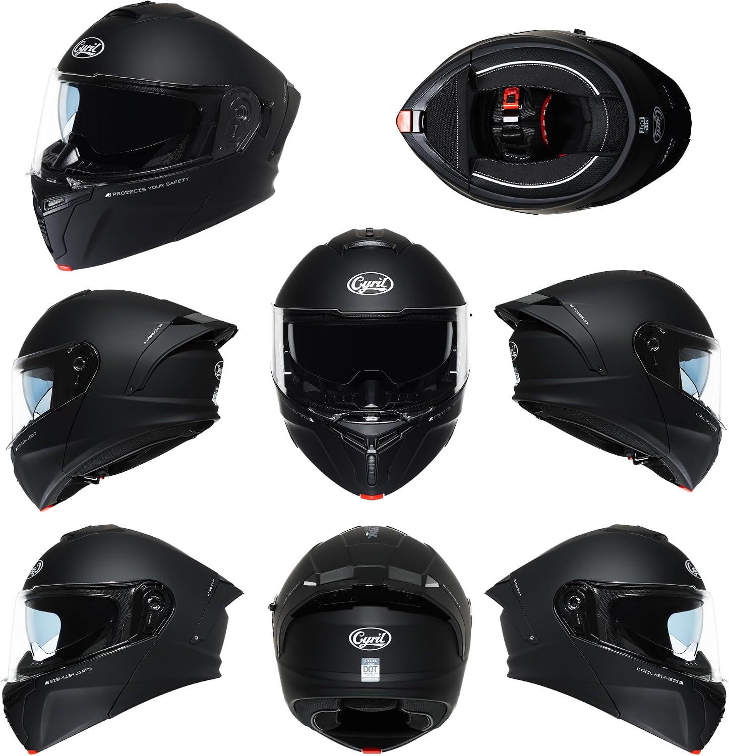 CYRIL Modular Motorcycle Helmet DOT Approved, Flip Up Full Face for Adults | Intercom ready, glasses friendly design with dual visors, extra smoke shield and carrying bag for street riding