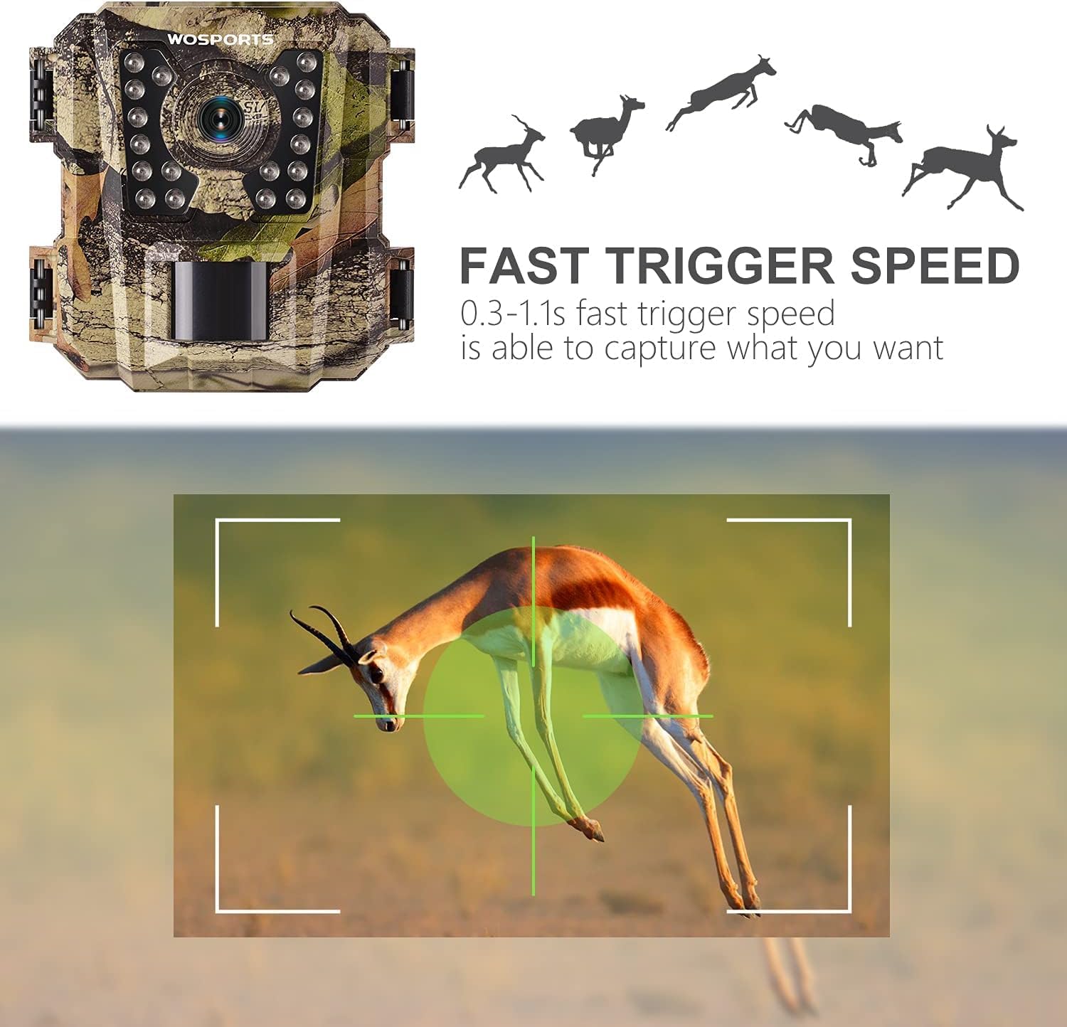 WOSPORTS Mini Trail Camera,30MP 1080P HD Game Camera Motion Activated with IR Night Vision Waterproof Video Deer Cam for Outdoor Wildlife Monitoring