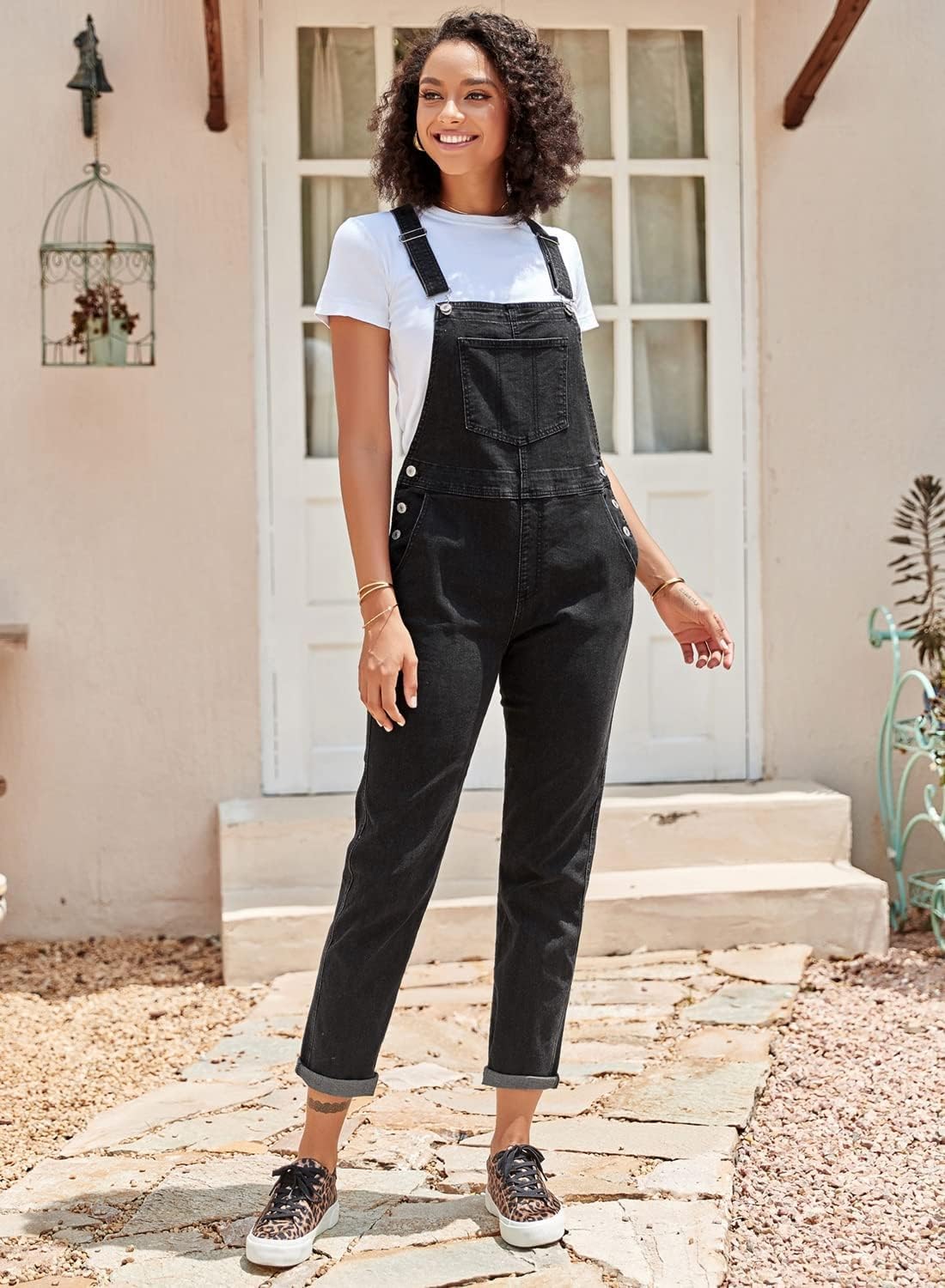 Vetinee Womens Classic Adjustable Straps Pockets Denim Bib Overalls Jeans Pants