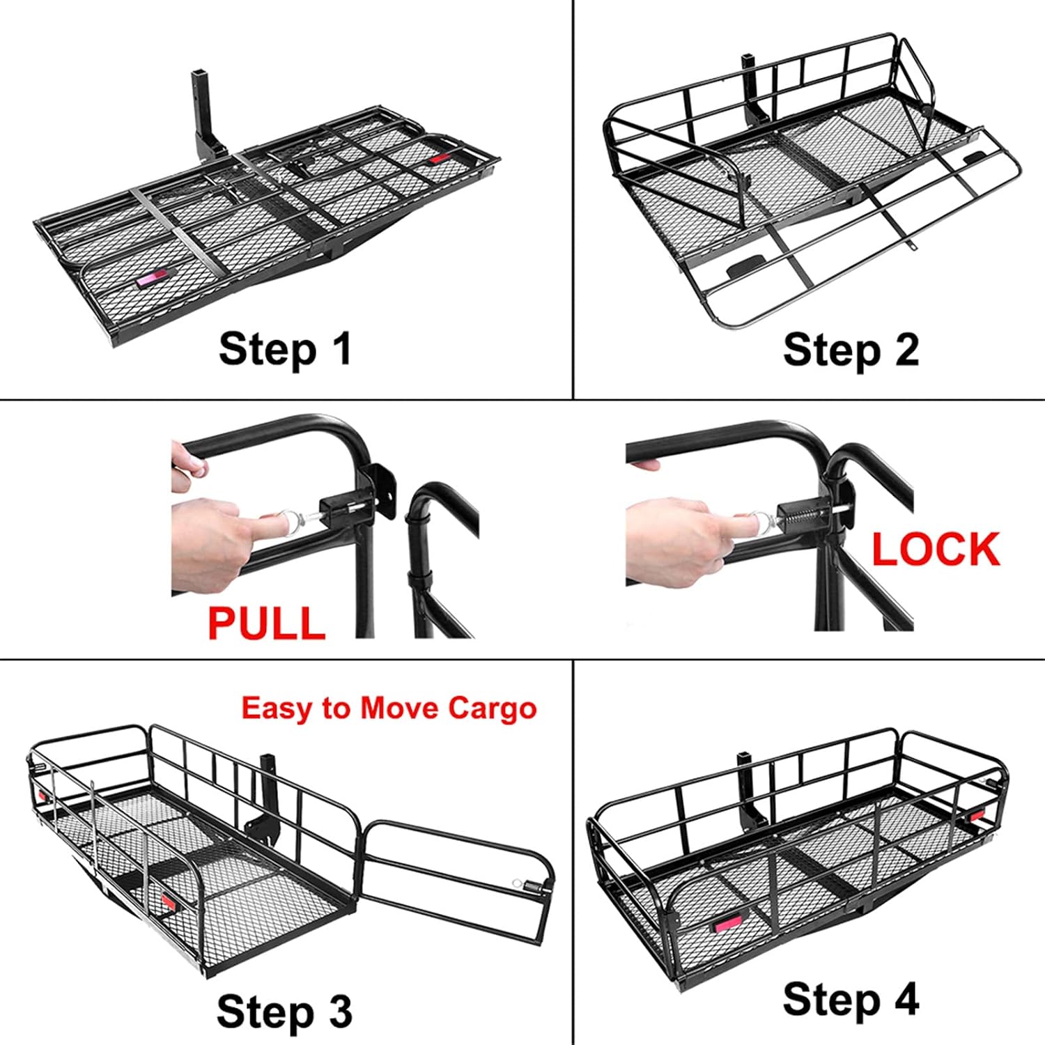 500 Lbs Heavy Duty Hitch Mount Cargo Carrier 60" x 24" x 14.4" Folding Cargo Rack Rear Luggage Basket Fits 2" Receiver for Car SUV Camping Traveling