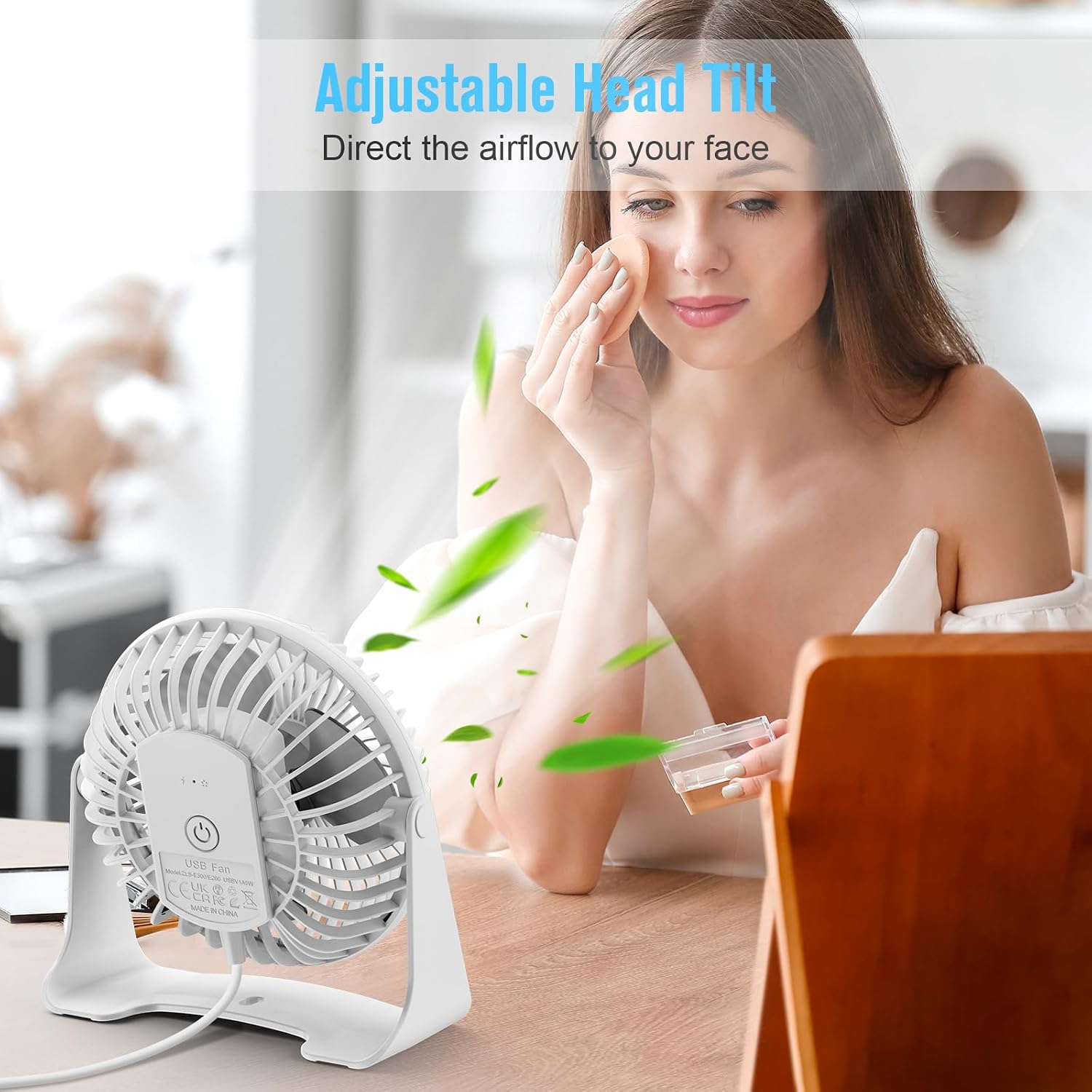 BESKAR USB Small Desk Fan, Portable Table Fans with 3 Speeds Strong Airflow