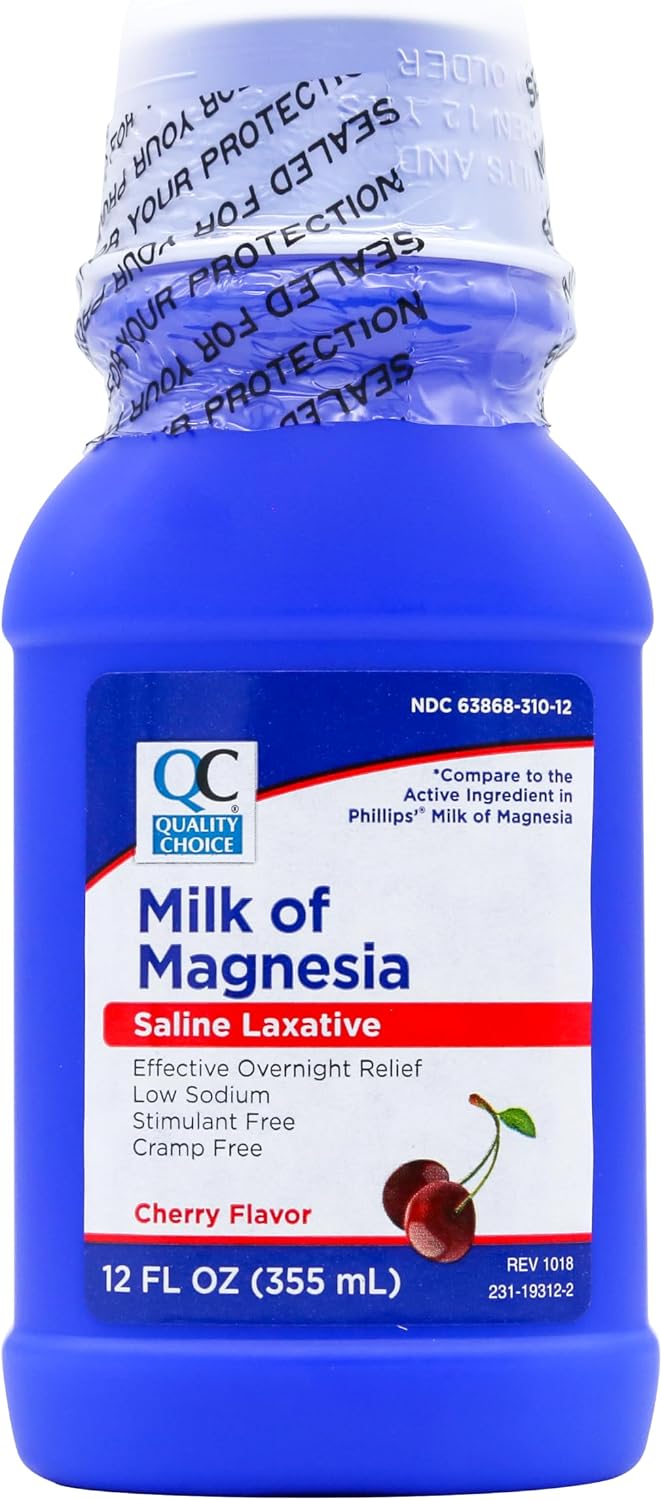 Quality Choice Milk of Magnesia Cherry Flavor 12 Fl Oz (335ml), Plastic Bottle (Pack of 6)