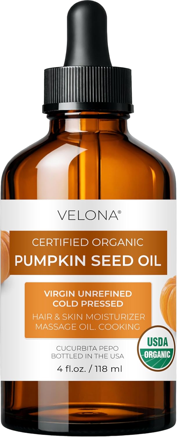 velona Pumpkin Seed Oil USDA Certified Organic - 4 Fl Oz | 100% Pure and Natural Carrier Oil | Unrefined, Cold Pressed | Cooking, Face, Hair