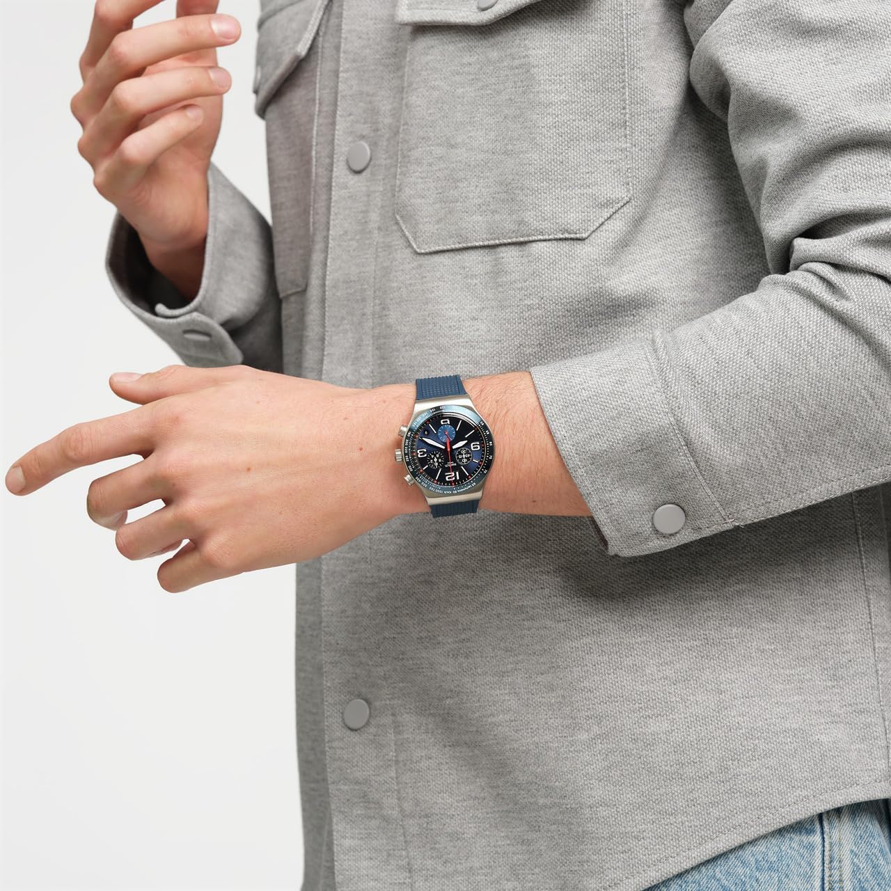 Swatch I New Chrono Unisex Watch Dress Stainless Steel Blue Quartz Waterproof Blue Grid