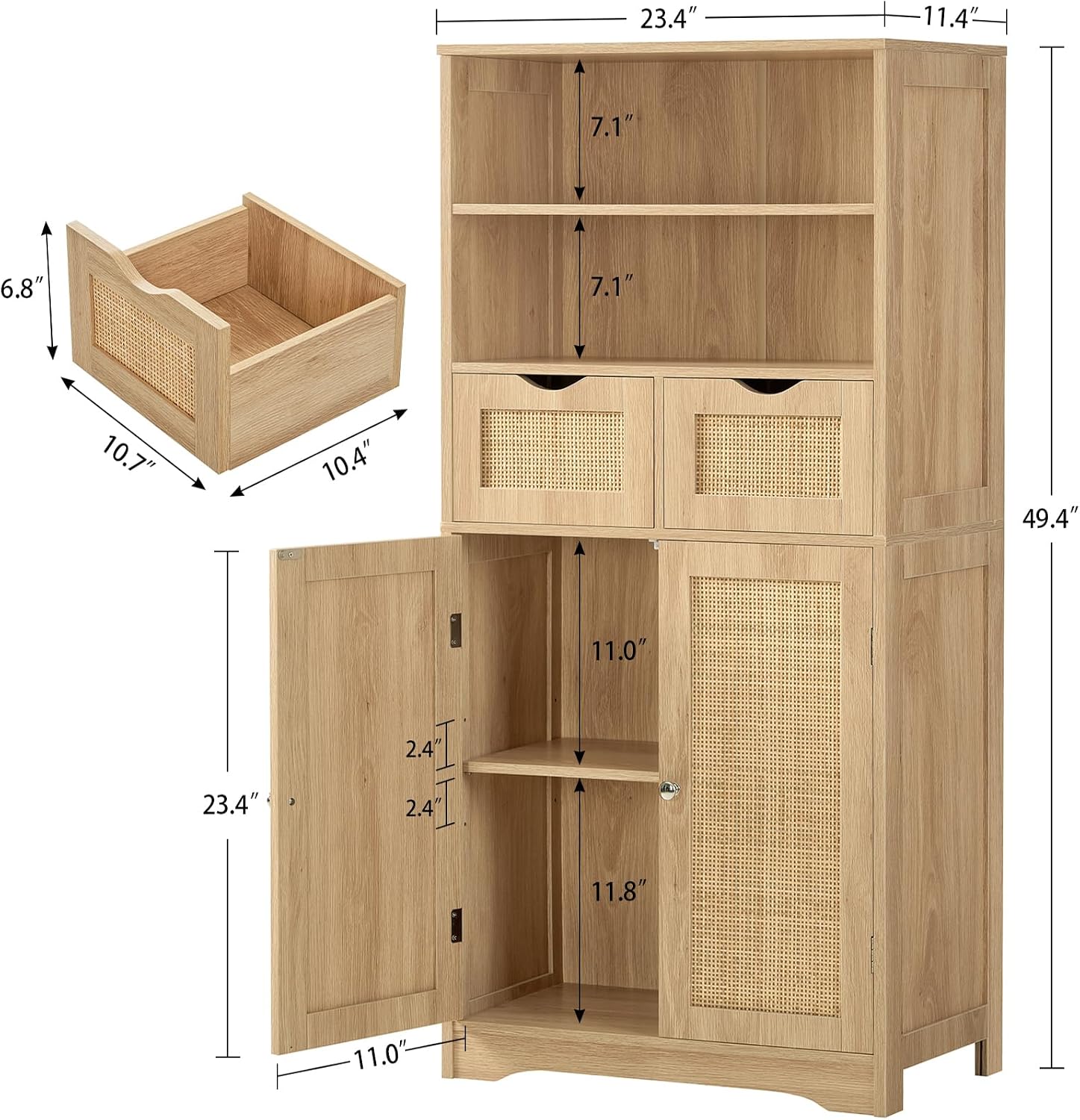 Iwell Storage Cabinet with 2 Drawers & Adjustable Shelves, Cupboard, Floor Cabinet for Living Room, Home Office, Rustic Brown