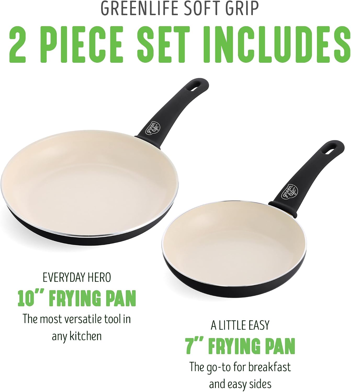GreenLife 2 Piece (7” & 10”) Ceramic Nonstick Frying Pan Set, Turquoise | PFAS-Free Nonstick Coating, Family Skillet Set, Egg Pan, Omelet Pan, Stay-Cool Handles, Dishwasher & Oven Safe up to 350F