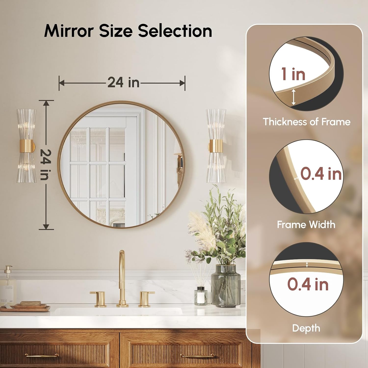 USHOWER Frameless Round Bathroom Mirror 24"