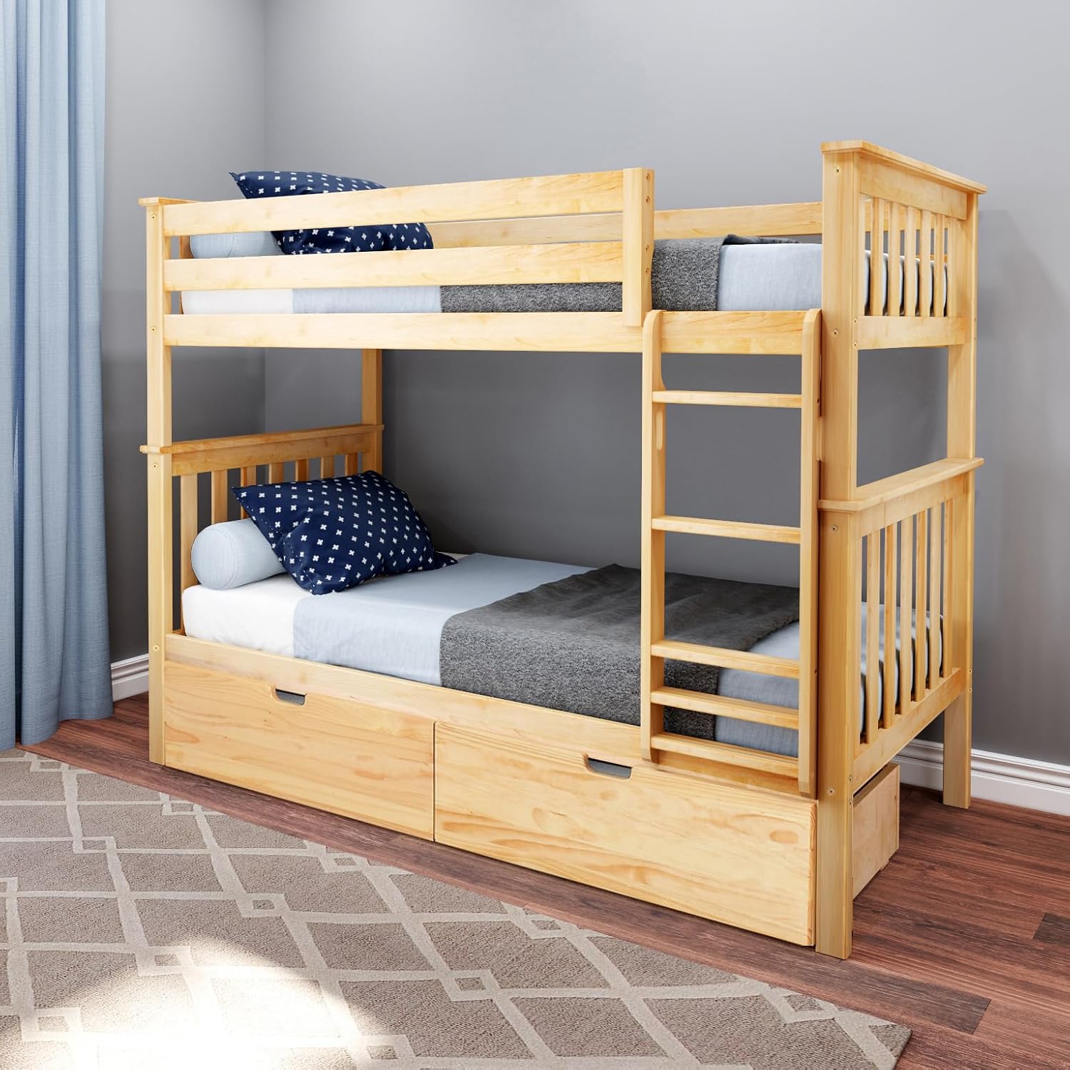 Max & Lily Bunk Bed Twin over Twin, Solid Wood Bunk Bed Frame with Ladder for Kids, 14" Safety Guardrails, Easy Assembly, No Box Spring Needed, White