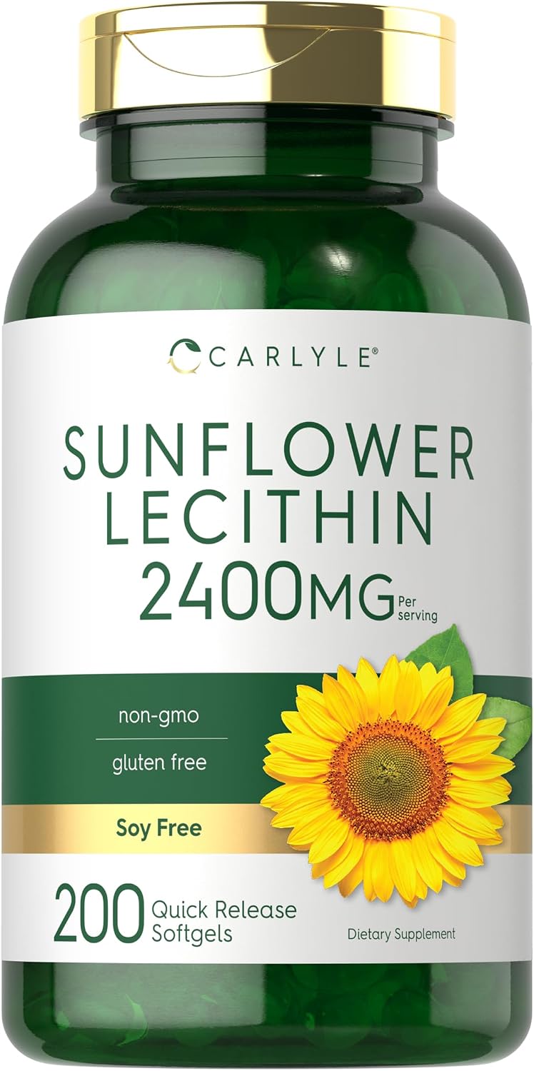 Carlyle Sunflower Lecithin Softgel Capsules | 2400mg | 200 Pills | Rich in Phosphatidyl Choline | Non-GMO, Soy Free, Gluten Free Supplement